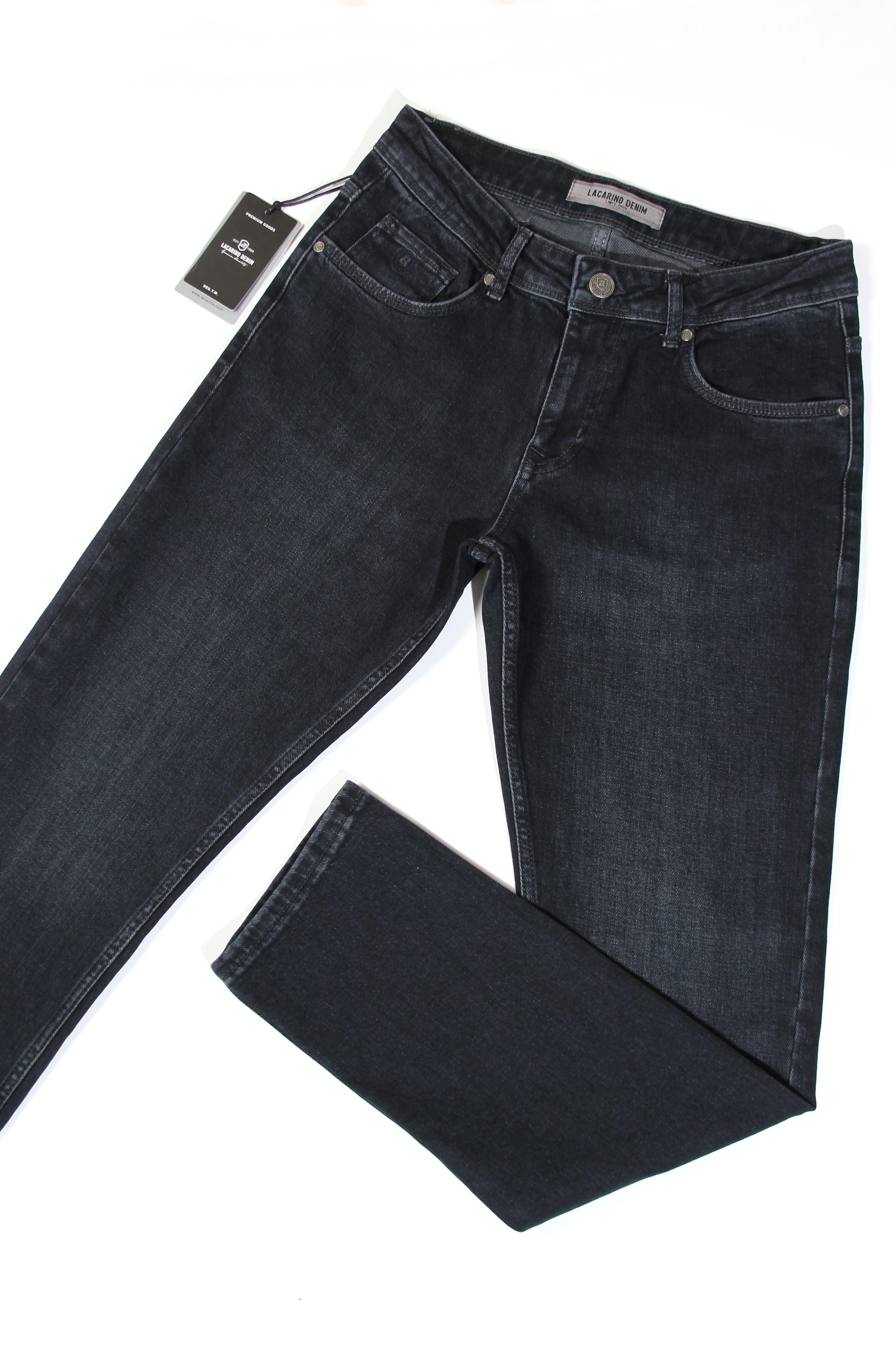 LACARINOErkek Yüksek Bel Yarım Boru Paça Ebony Black Jean Pantolon