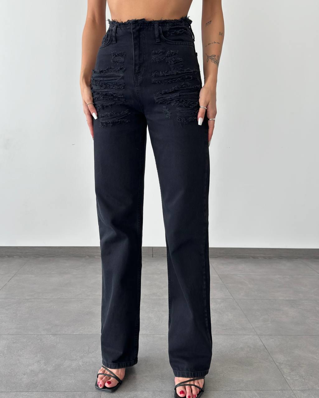 Black Straight Jeans with high waist detail