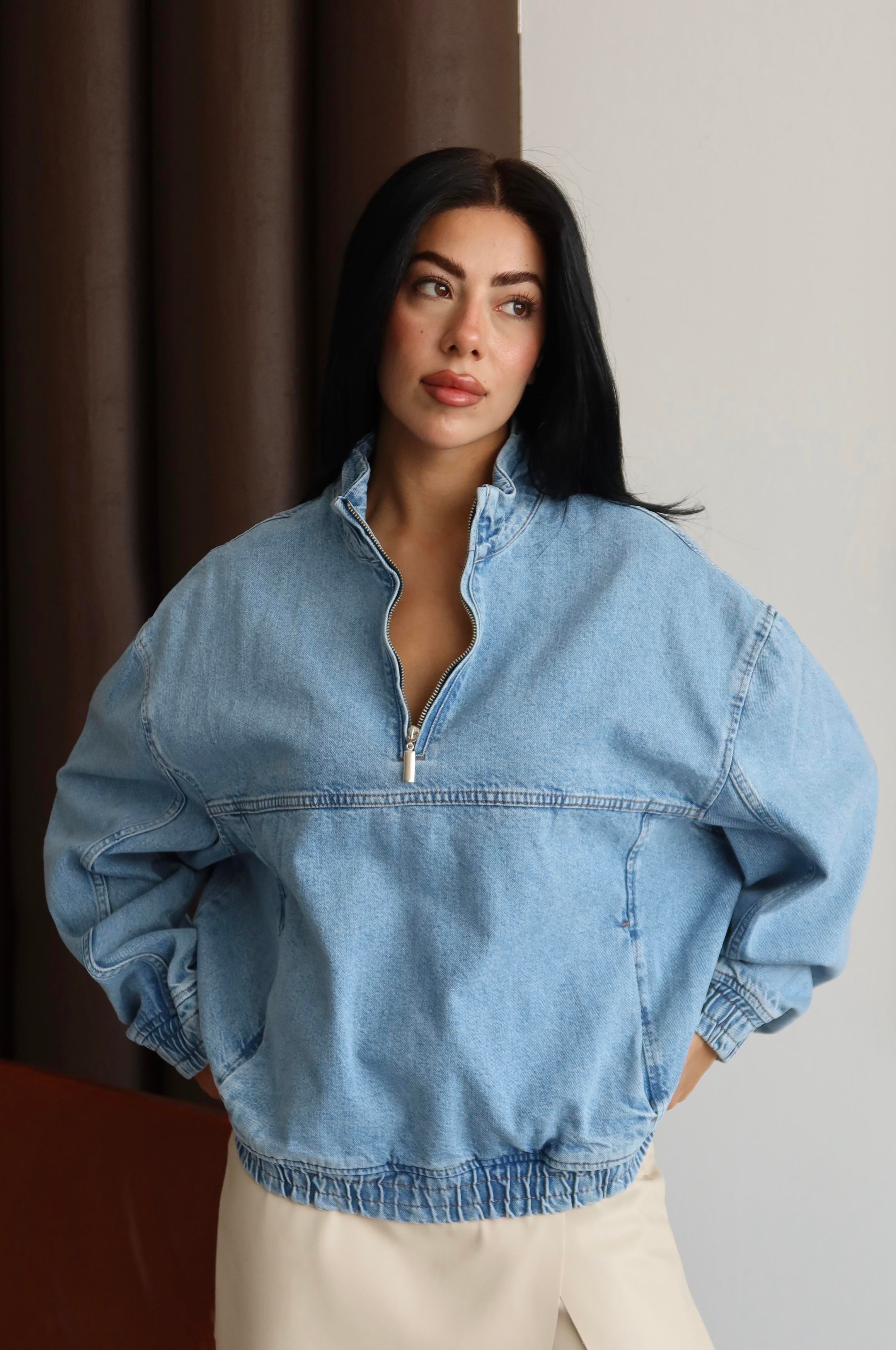 LACARINOYaka Fermuar Detaylı Unisex Blue Sweatshirt