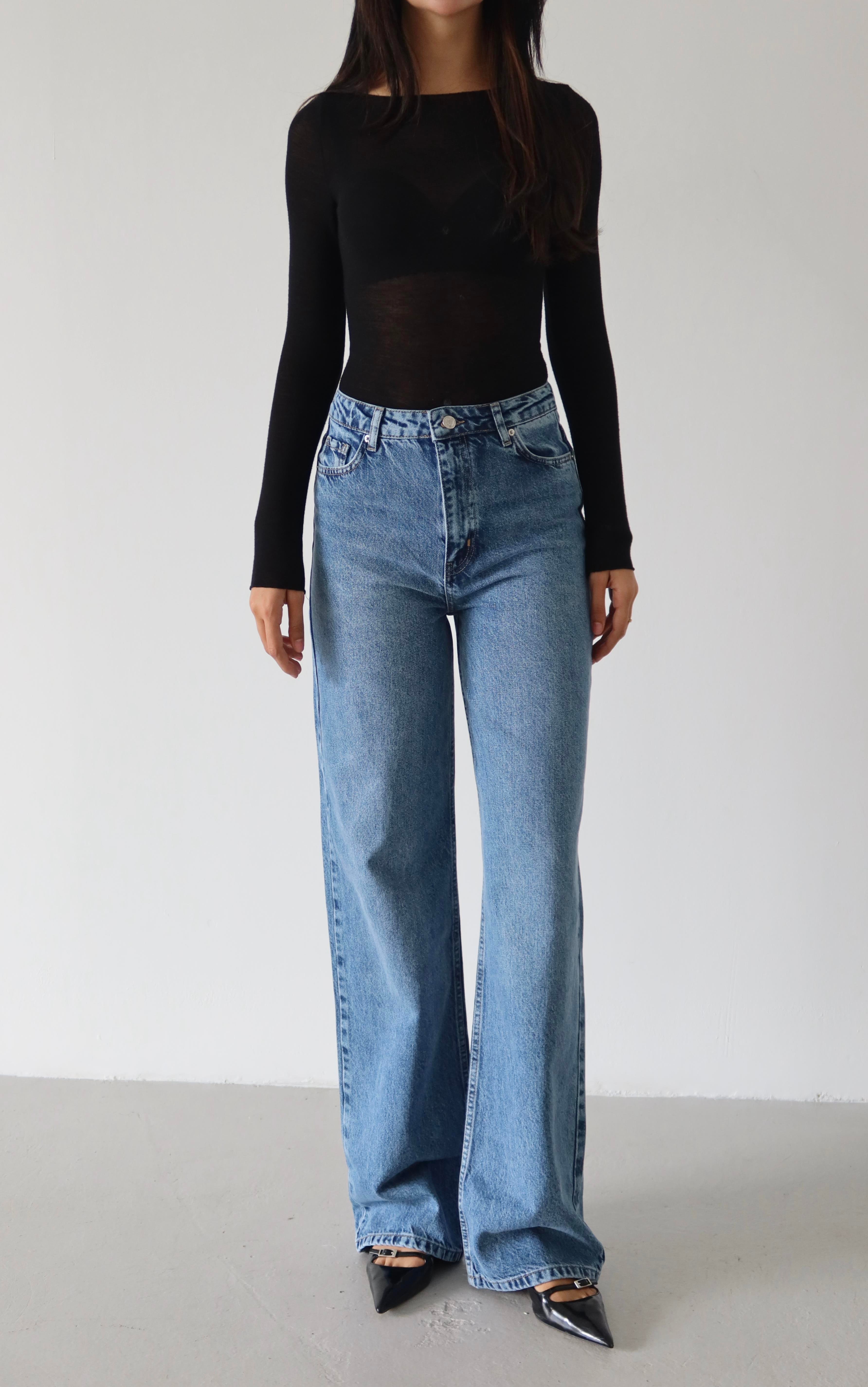 LACARINOKadın Yüksek Bel Boru Kesim Blue Jean Pantolon