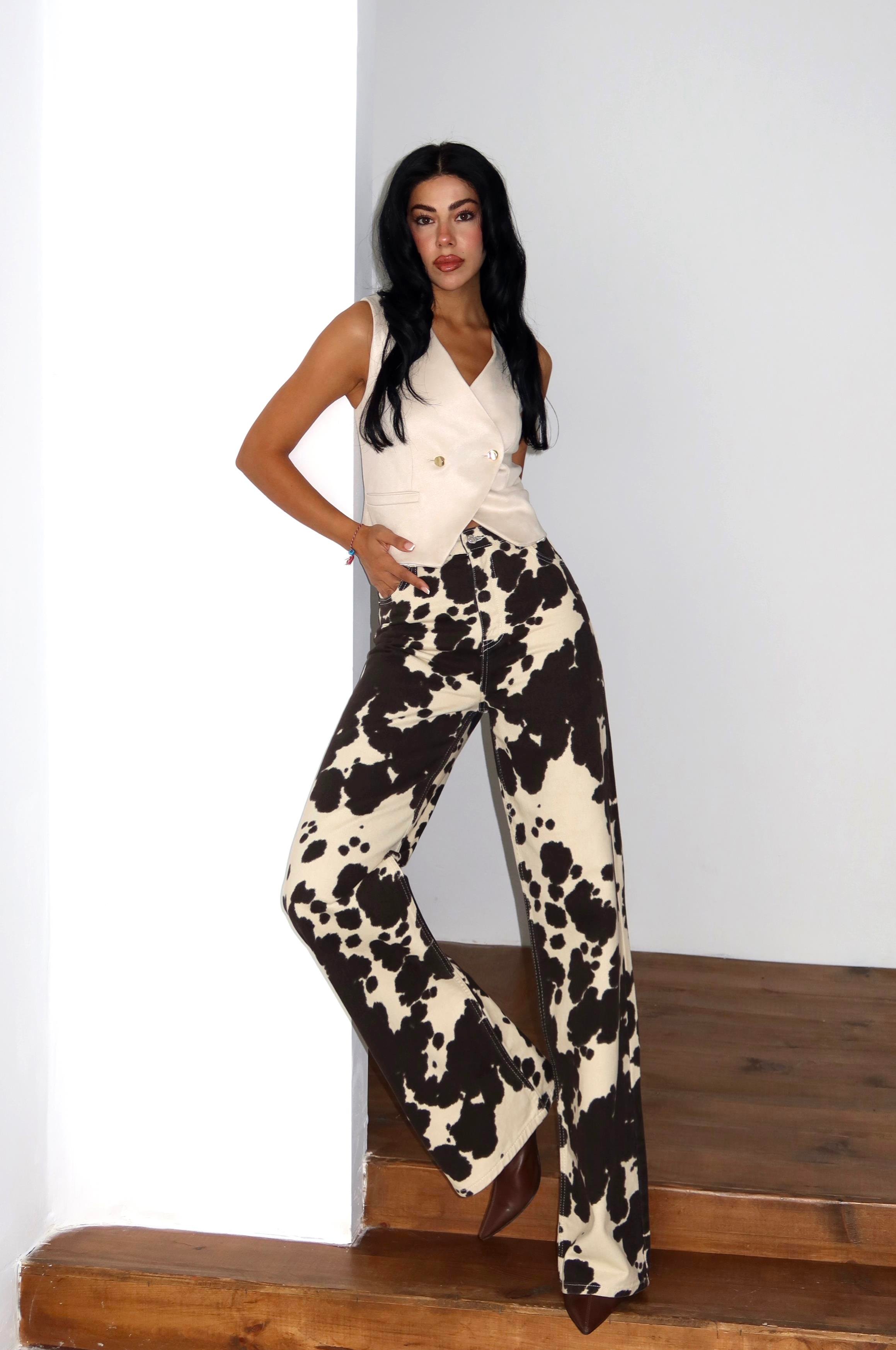 LACARINOHigh Waist Loose Fit Patterned Brown Jeans
