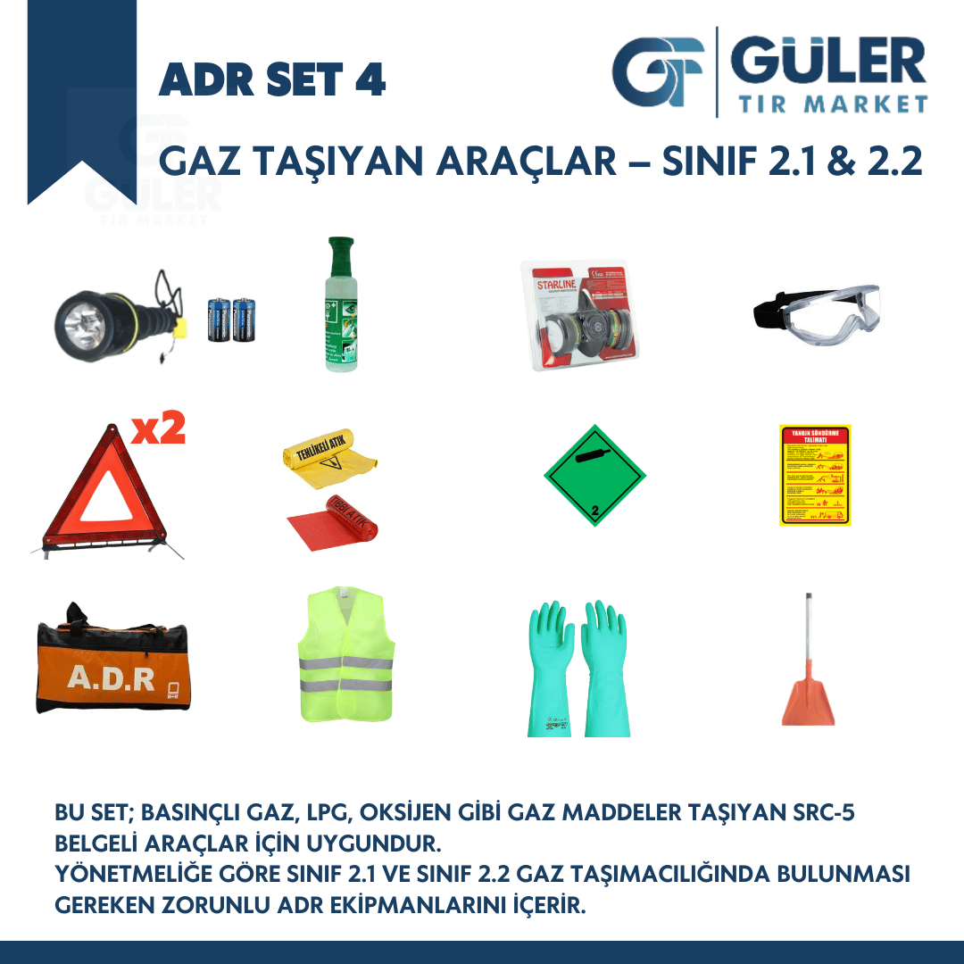 ADR Set 4 – Gaz Taşıyan Araçlar İçin | Sınıf 2.1 & 2.2 Uyumlu Güvenlik Seti