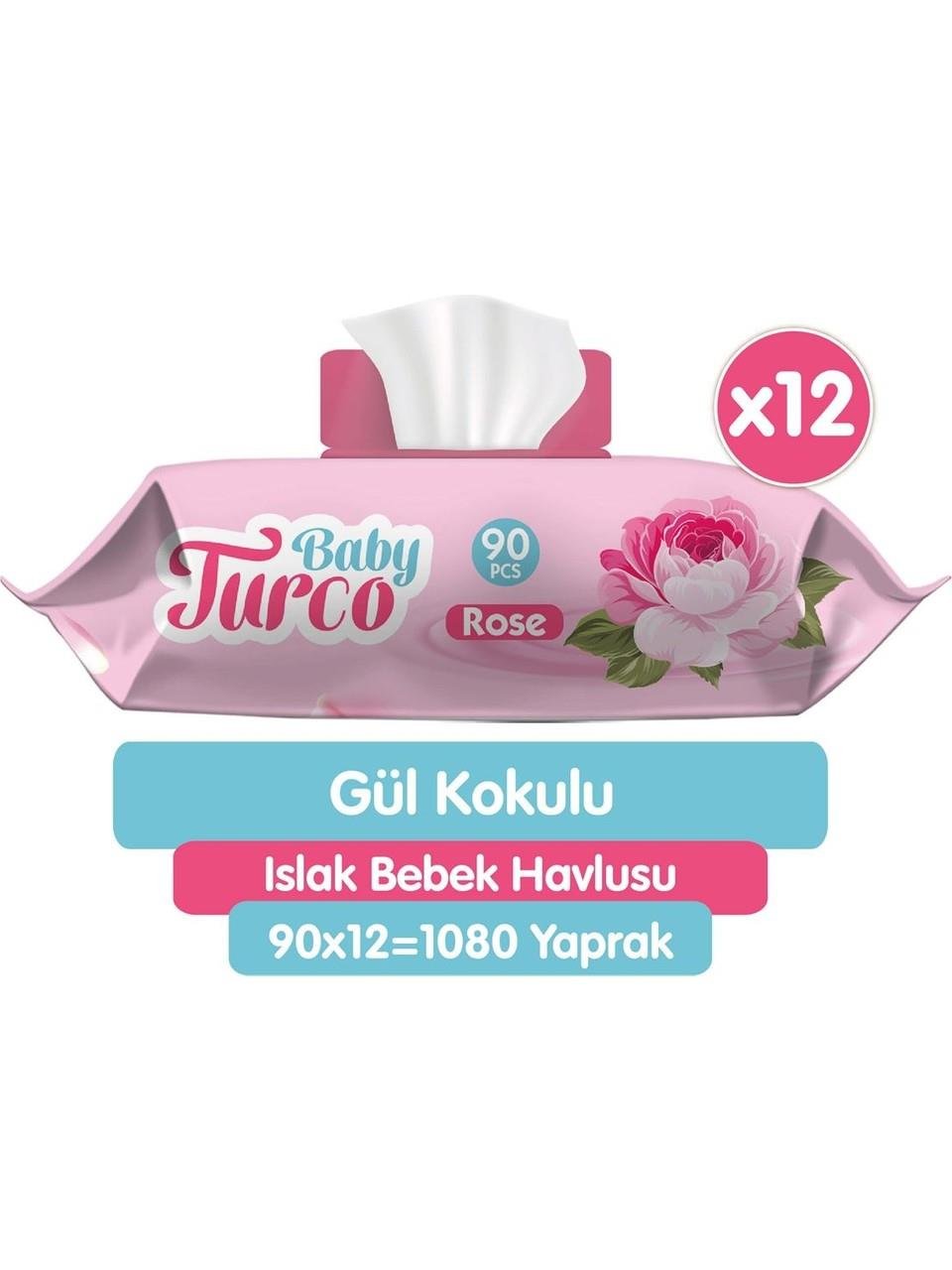 Baby Turco Baby Turco Gül Kokulu Islak Bebek Havlusu 12 x 90