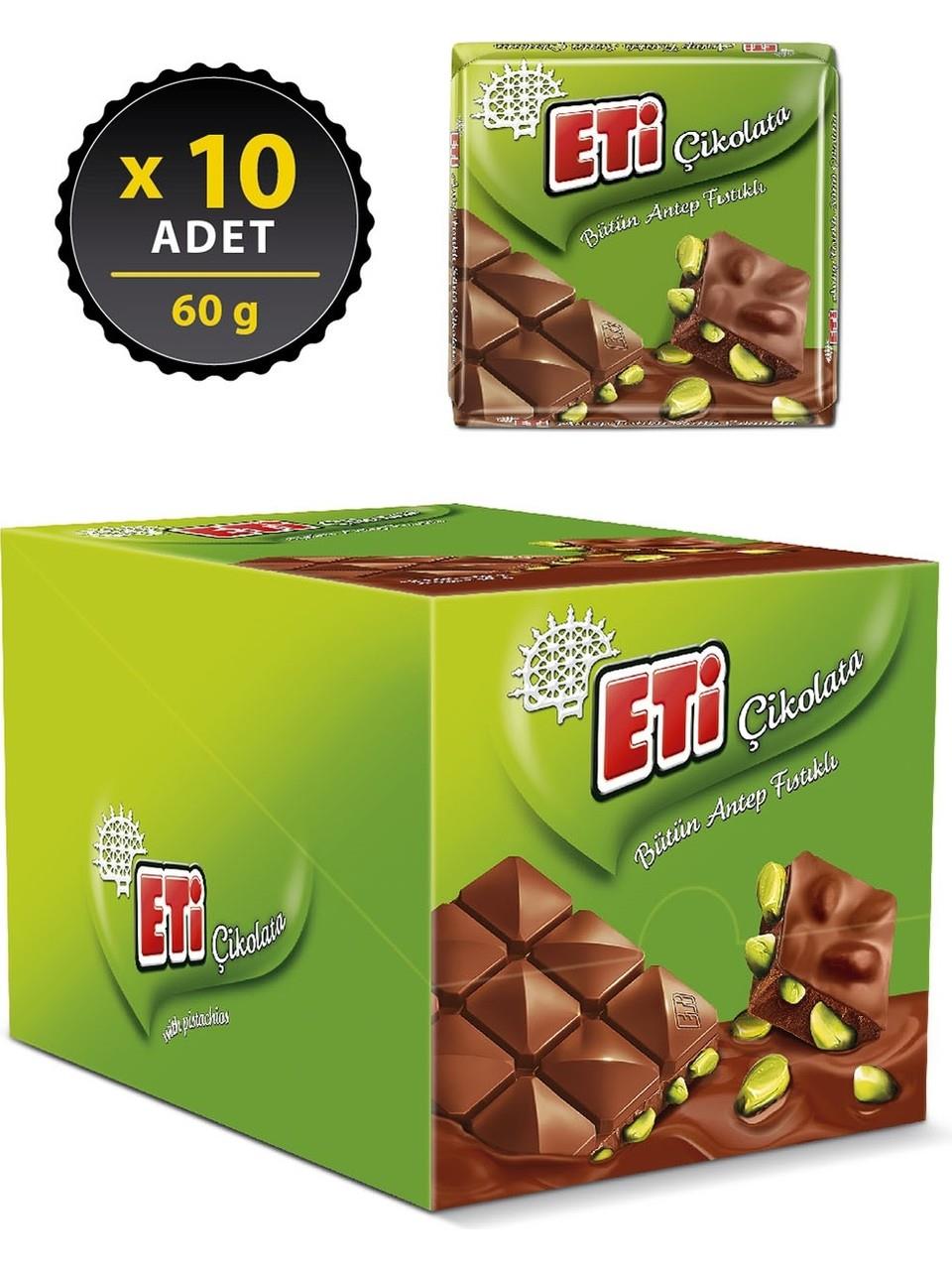 Eti Antep Fıstıklı Kare Çikolata 60 g x 10 Adet