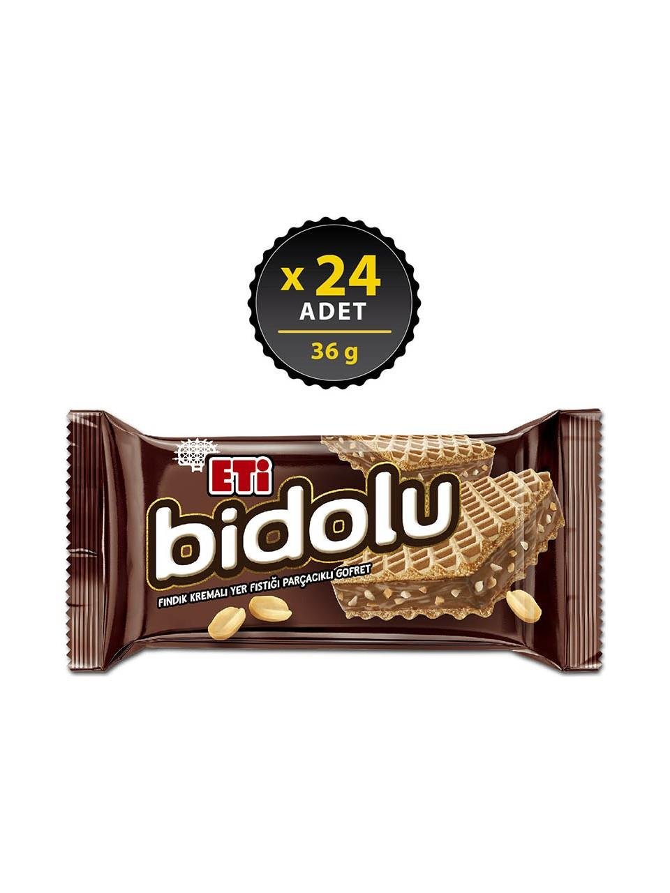Eti Bidolu Fındık Kremalı Yer Fıstığı Parçacıklı Gofret 36 g x 24 Adet