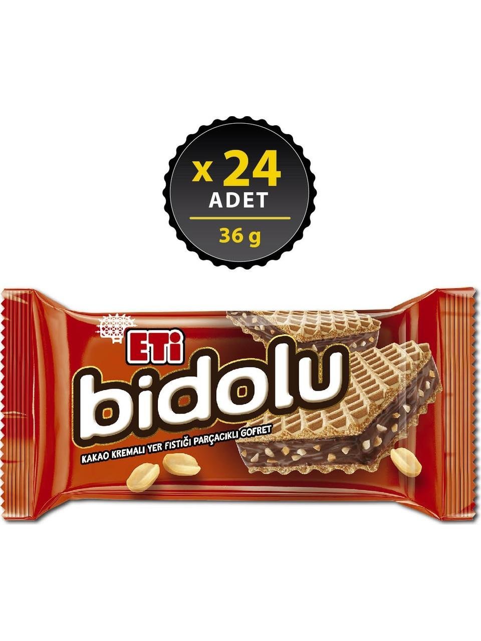 Eti Bidolu Kakao Kremalı Yer Fıstığı Parçacıklı Gofret 36 g x 24 Adet