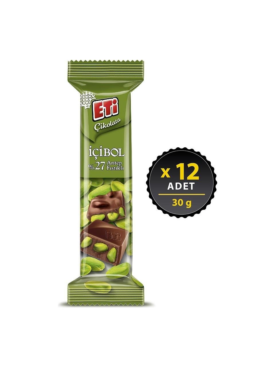Eti İçibol %27 Antep Fıstıklı Çikolata 30 g x 12 Adet