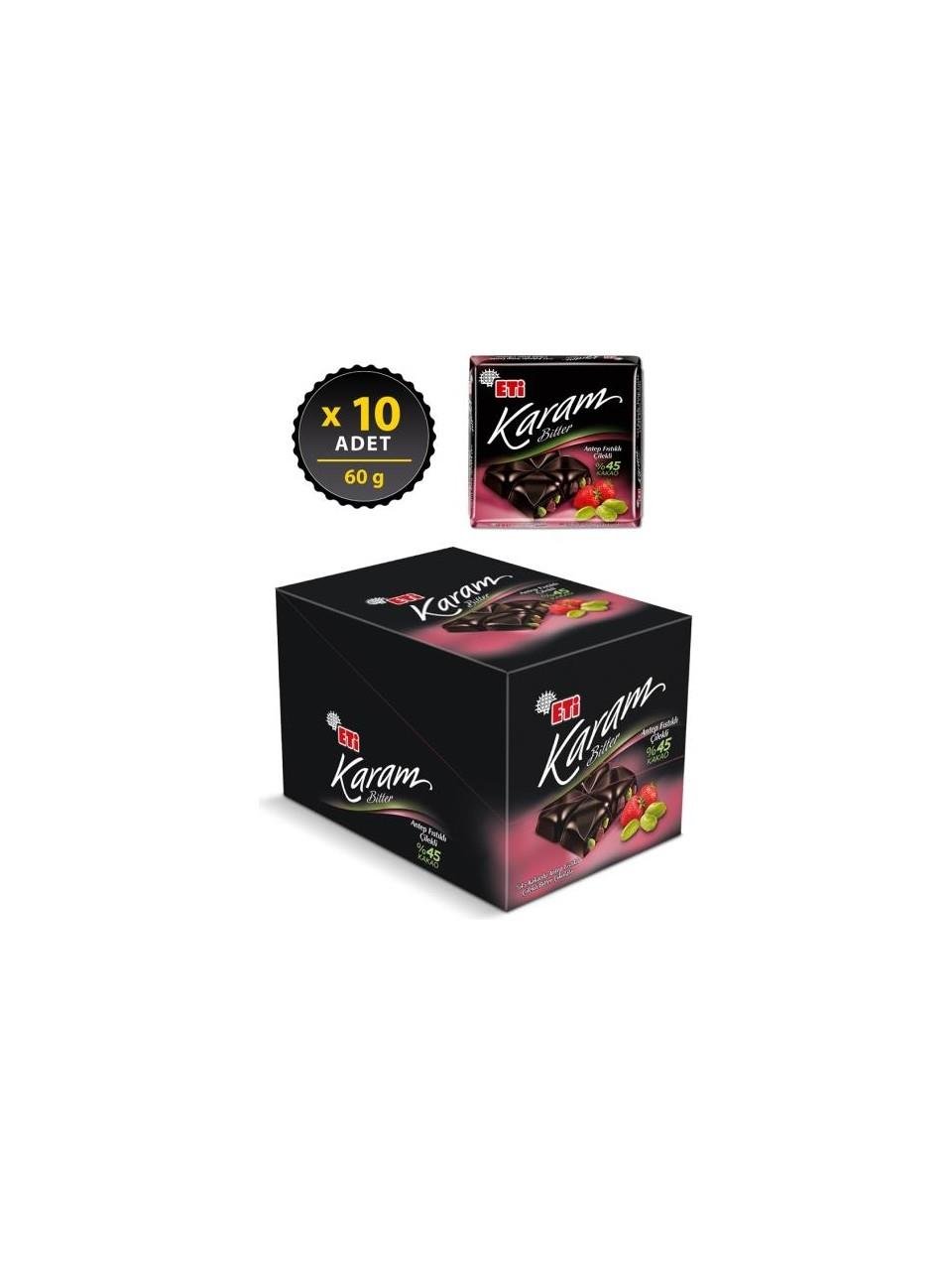 Eti Karam %45 Kakaolu Antep Fıstıklı Çilekli Çikolata 60 G x 10 Adet