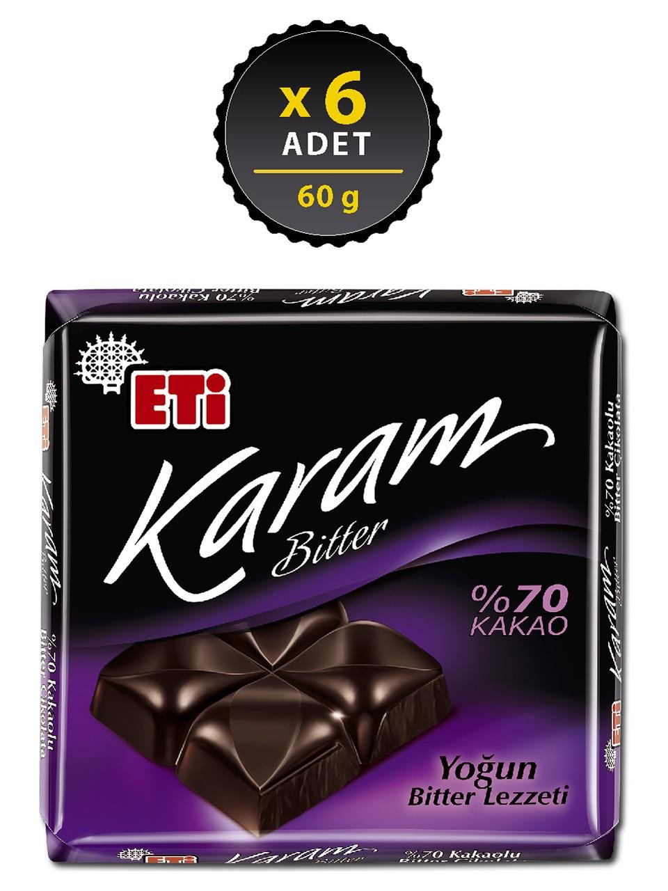 Eti Karam %70 Kakaolu Bitter Çikolata 60 g x 6 Adet