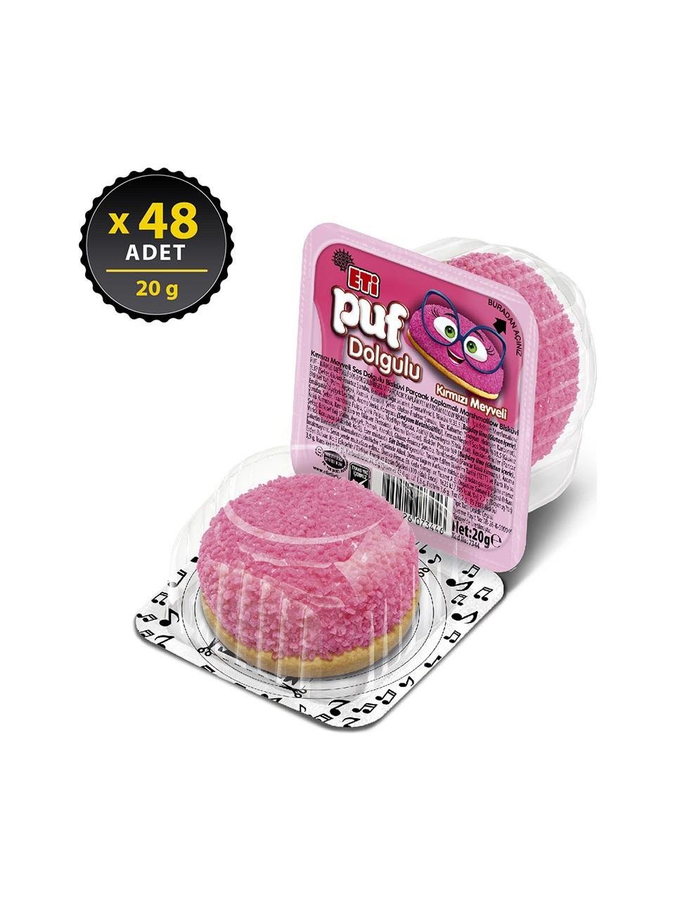 Eti Puf kırmızı Meyve Dolgulu Bisküvi 20 gr x 48 Adet