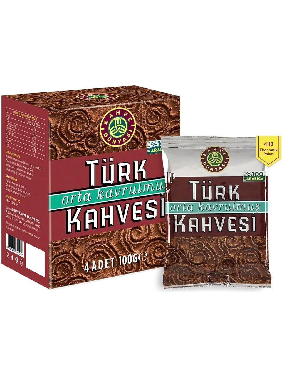 Kahve Dünyası Orta Kavrulmuş Türk Kahvesi 4 Paket x 100 gr