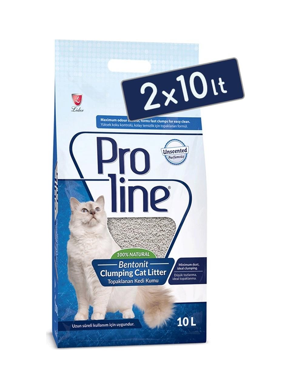 Pro Line Parfümsüz Topaklanan Kedi Kumu 10 Lt (2 Adet)