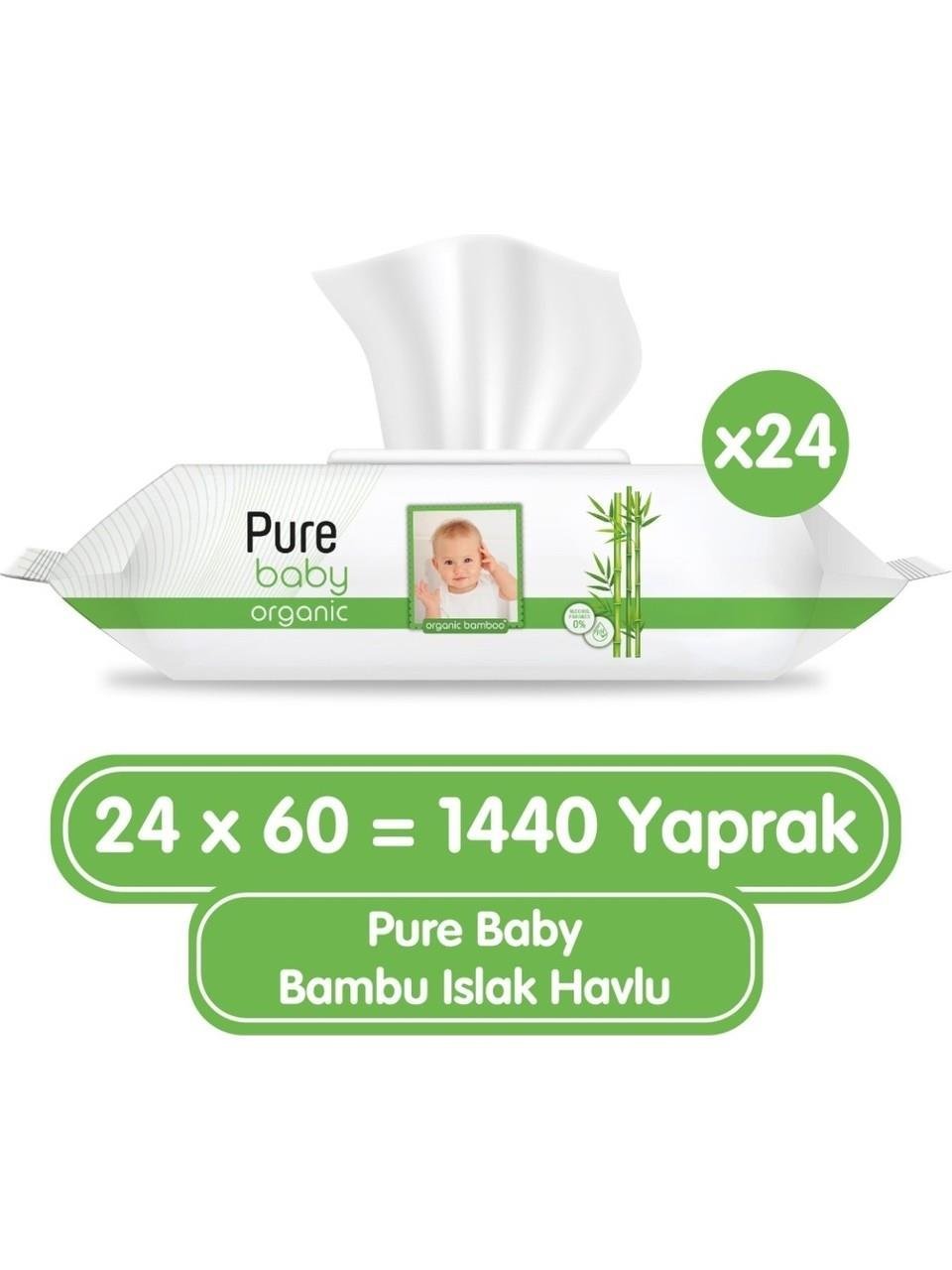 Pure Baby Organik Bambu Özlü Islak Havlu 24×60 (1440 Yaprak)