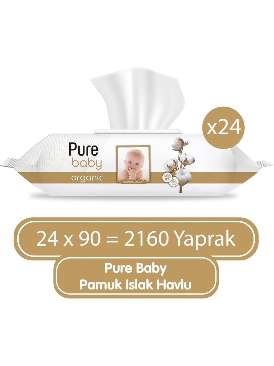Pure Baby Organik Pamuklu Islak Havlu 24×90 (2160 Yaprak)
