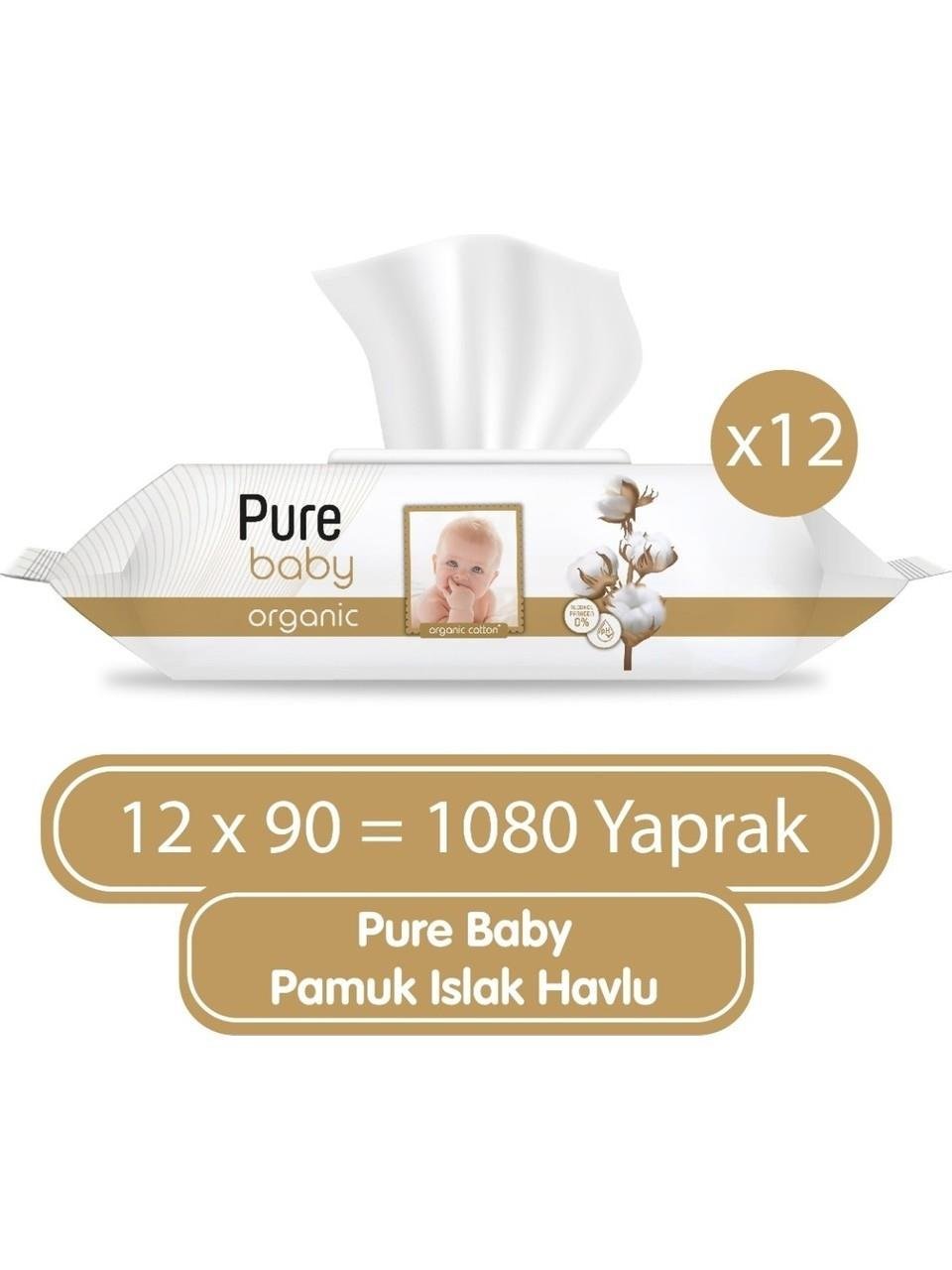 Pure Baby Organik Pamuklu Islak Havlu 12×90 (1080 Yaprak)