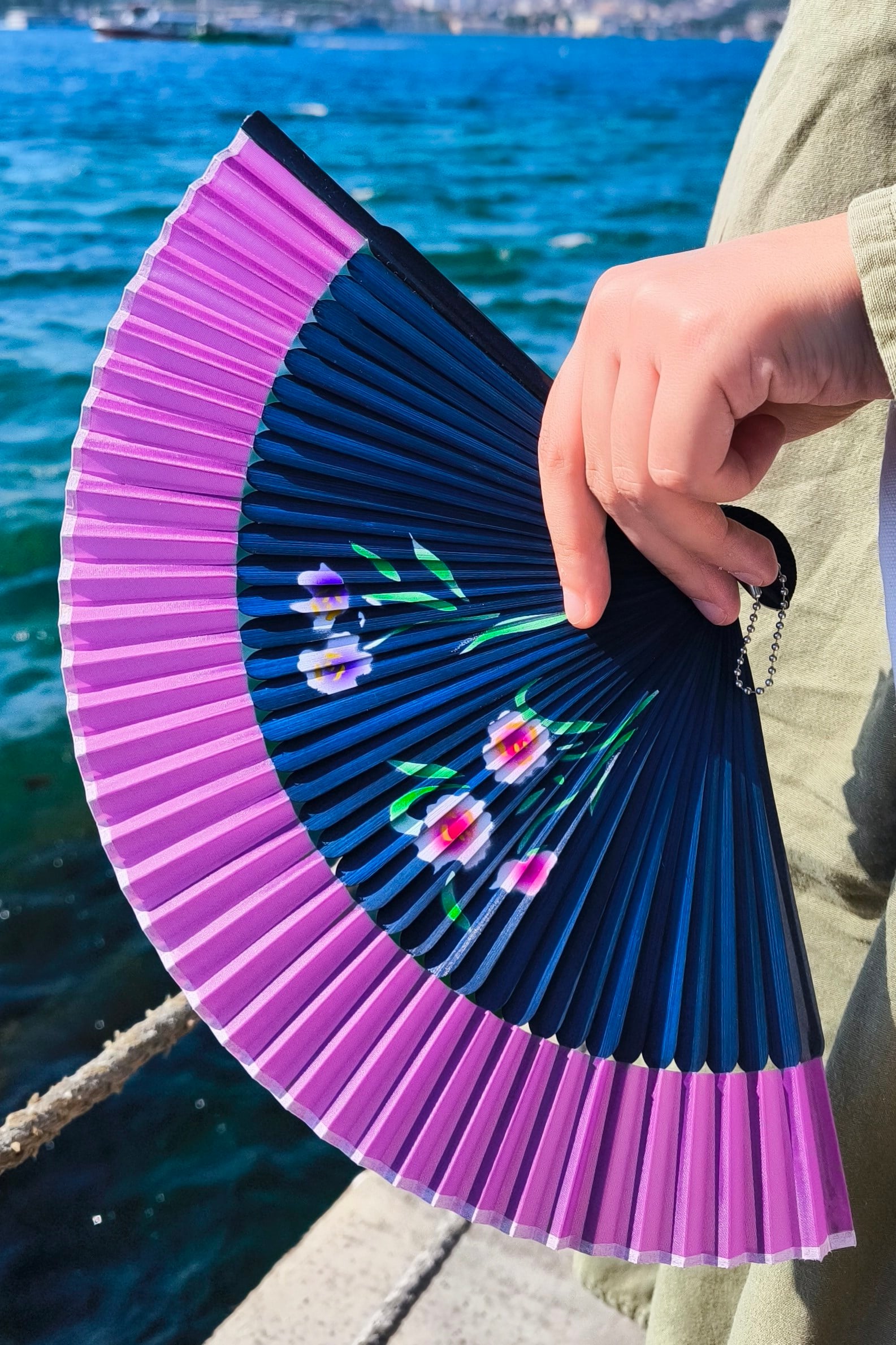 Bambu Yelpaze Kelebek Desen Koyu Pembe