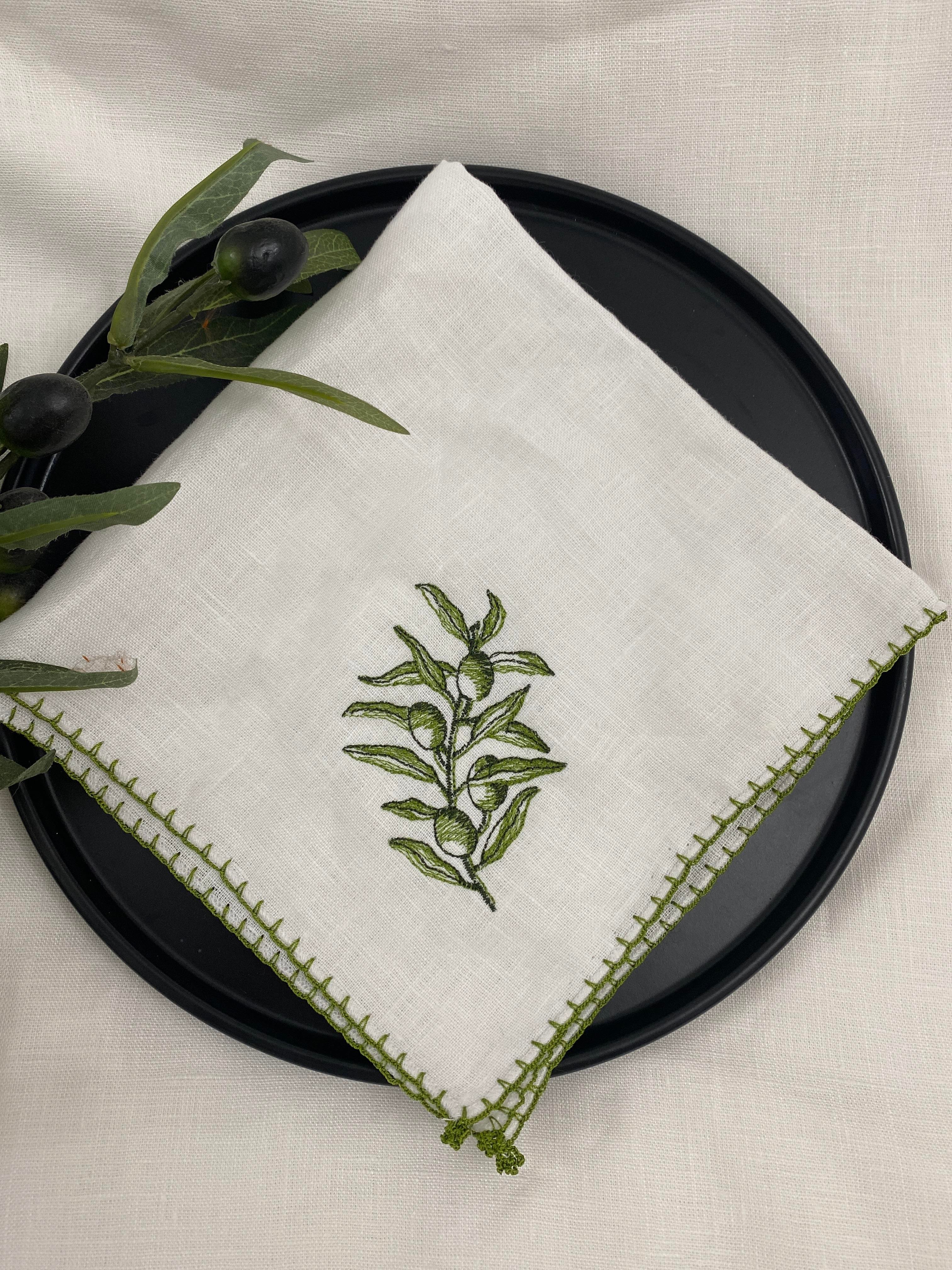 Zeytin Nakışlı Keten Peçete