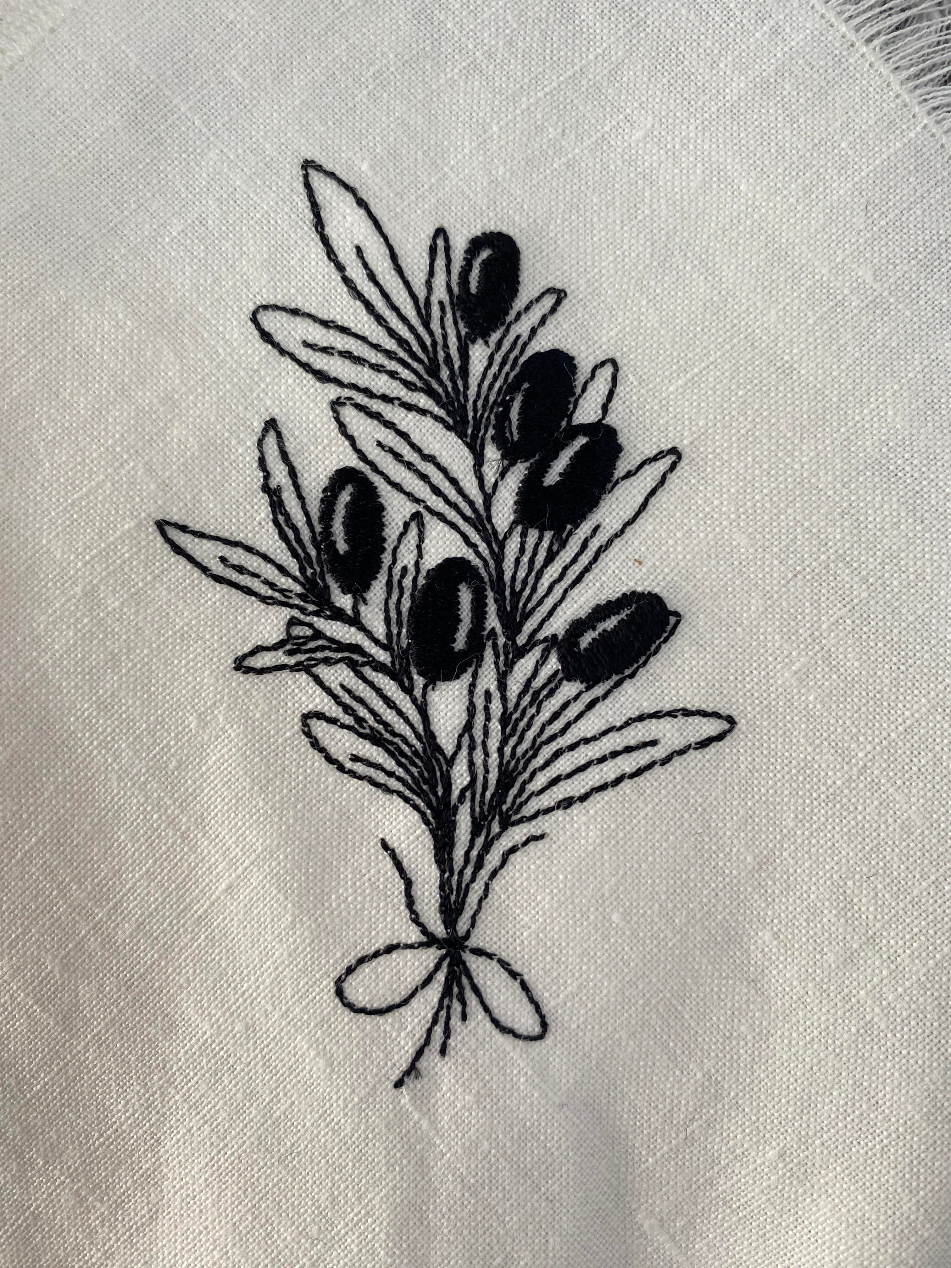 Zeytin Nakışlı Saçaklı Keten Peçete 2li 