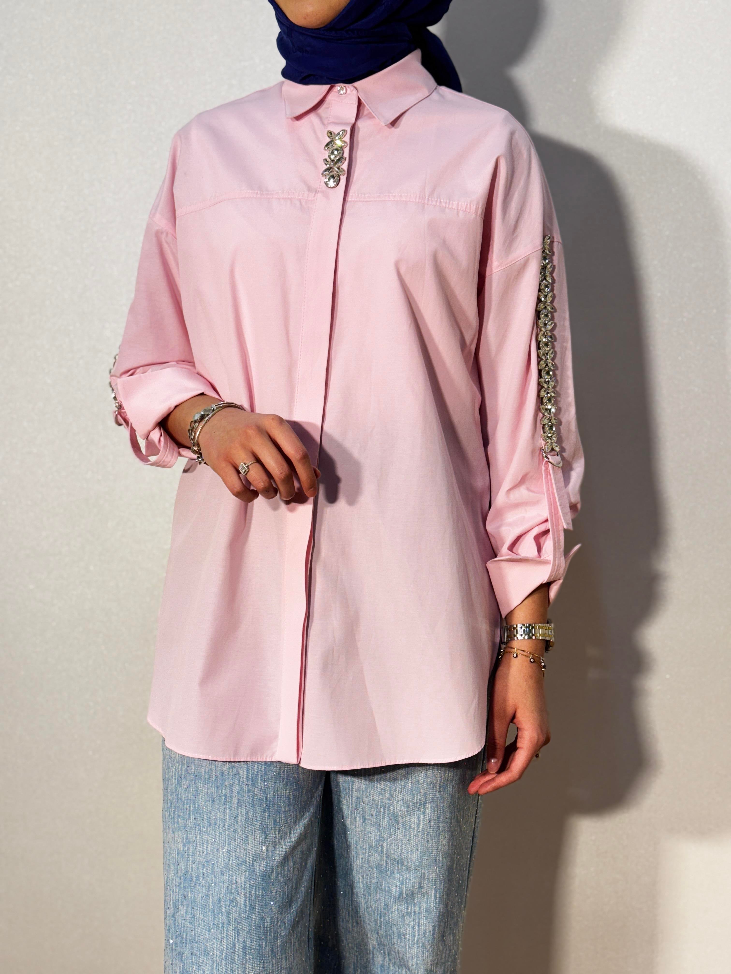 TAŞ DETAYLI OVERSIZE GÖMLEK