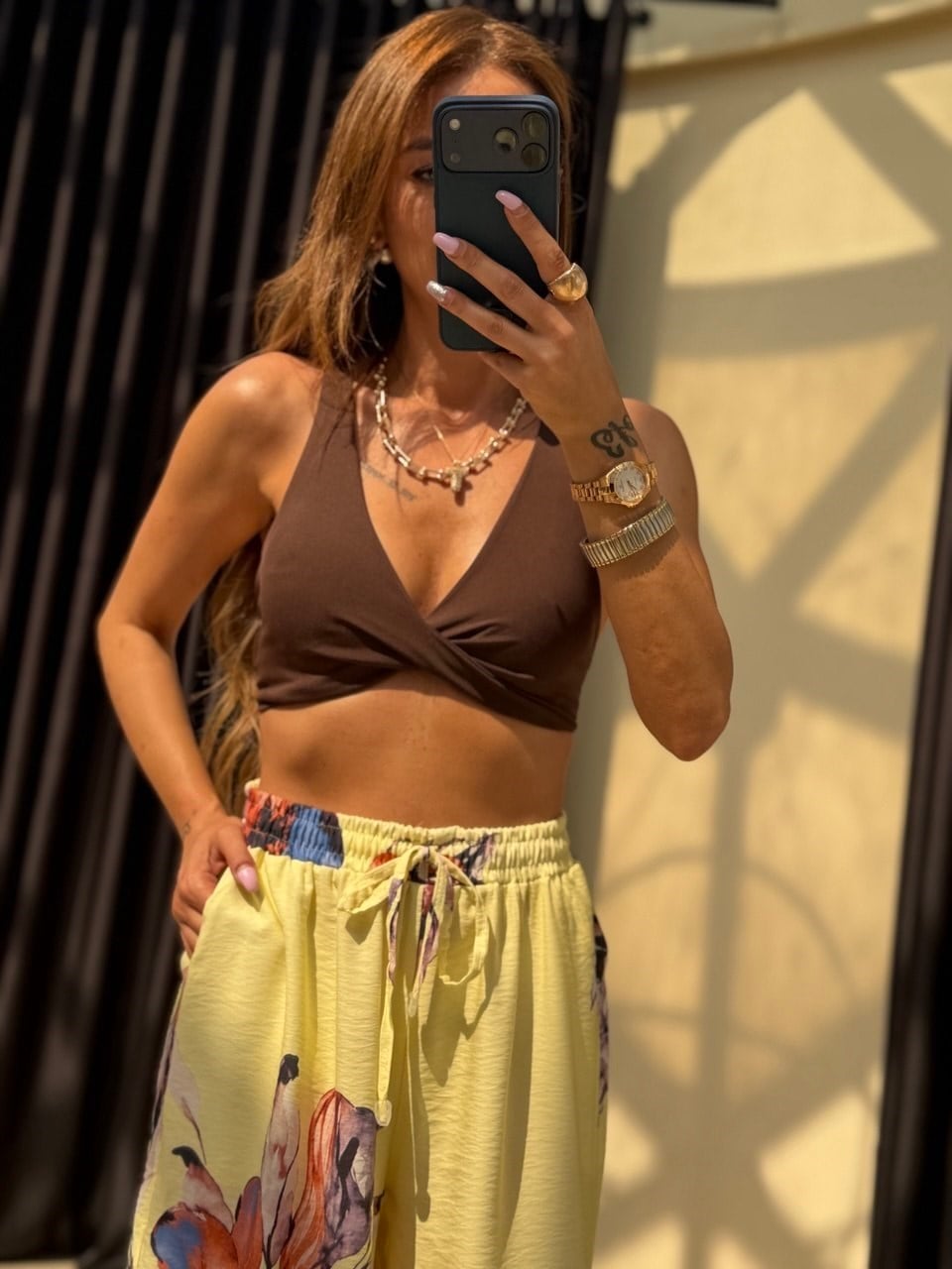 Dügüm Detaylı Crop Kahve