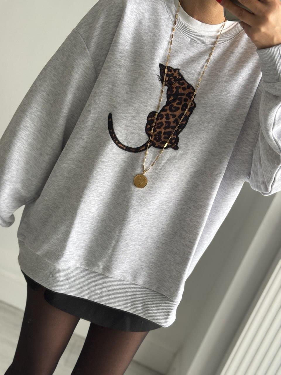 Loe Nakışlı Sweat Gri