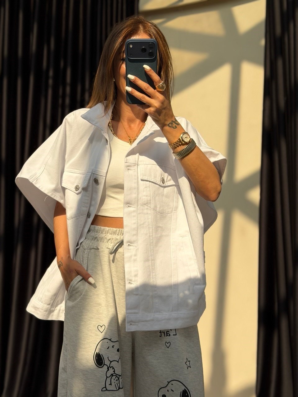 Panço Denim Yelek Beyaz