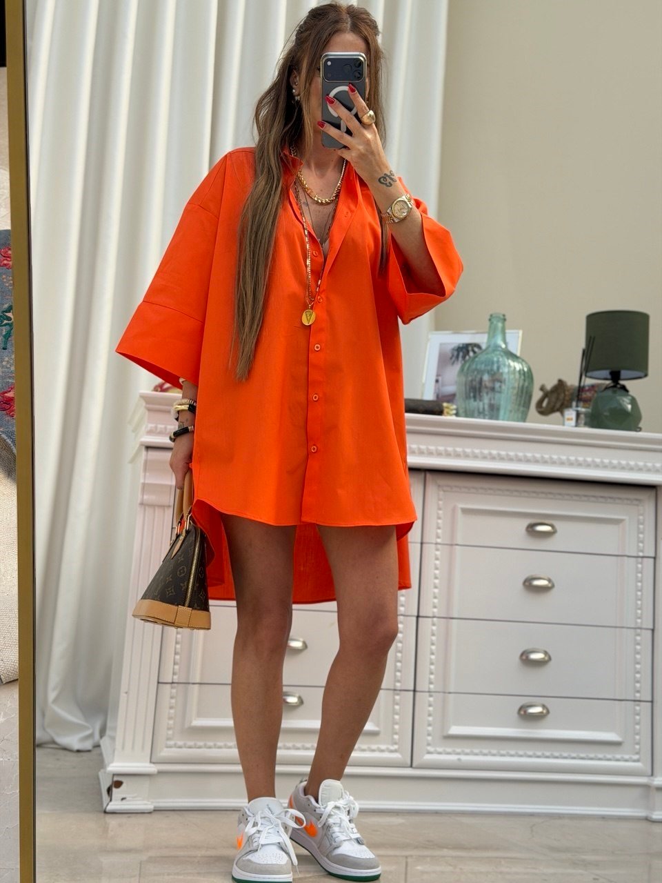 Tasarım Gömlek Elbise Orange5