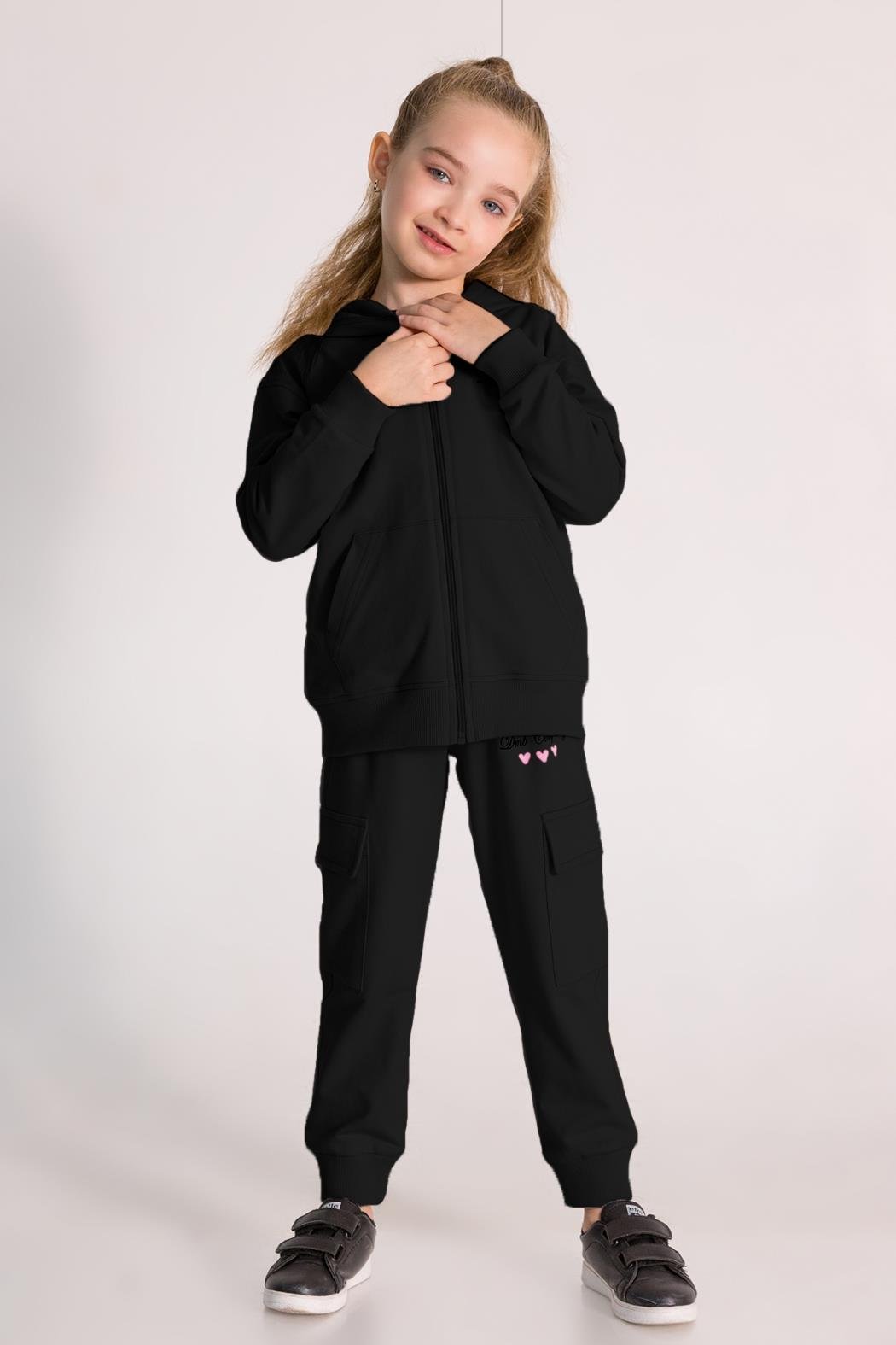 9578 FERMUARLI KAPÜŞONLU SWEAT 3/8 KIZ DMB SİYAH