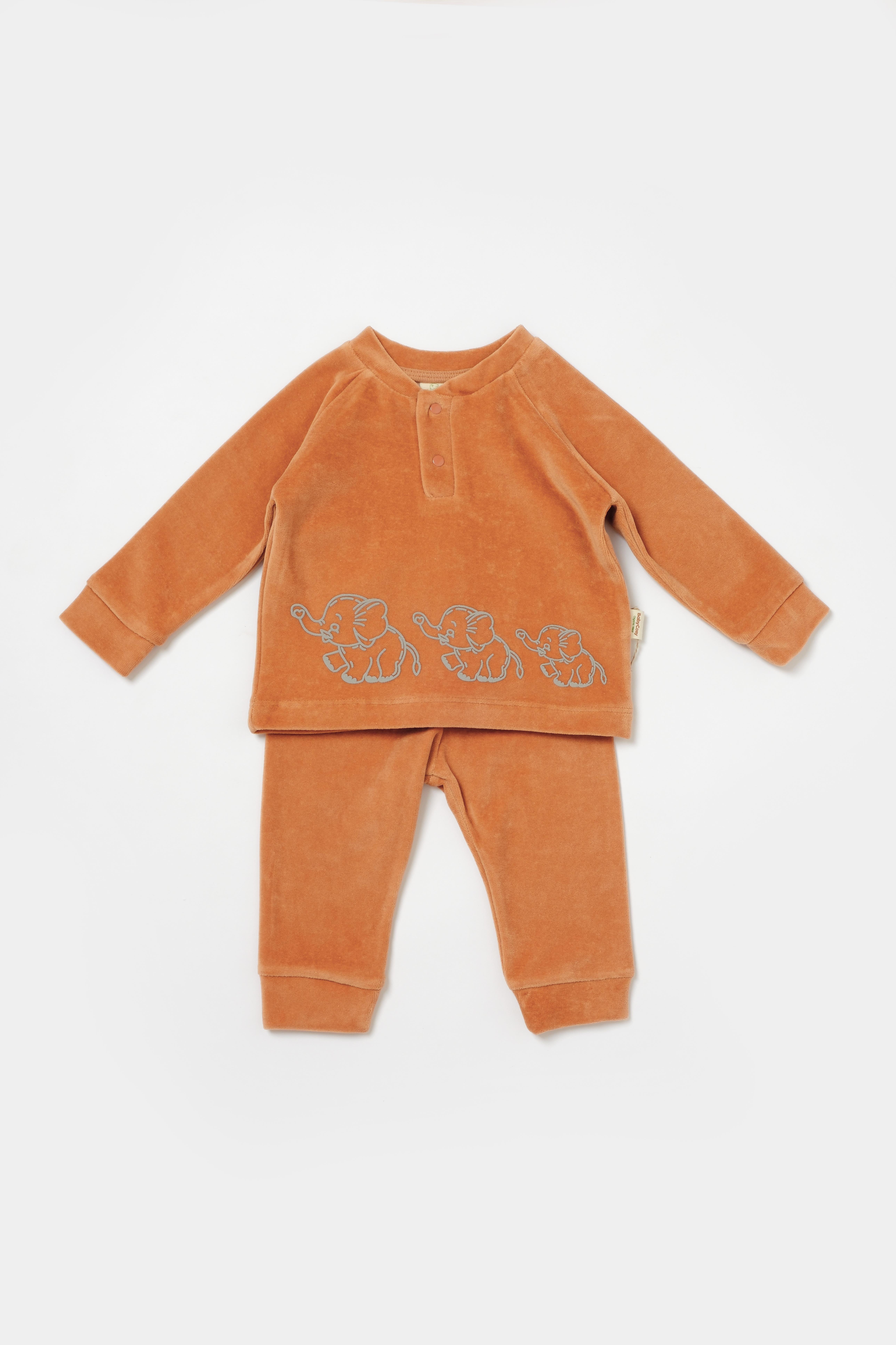 BabyCosy Bebek Kadife Takım  3-24 Ay Kiremit