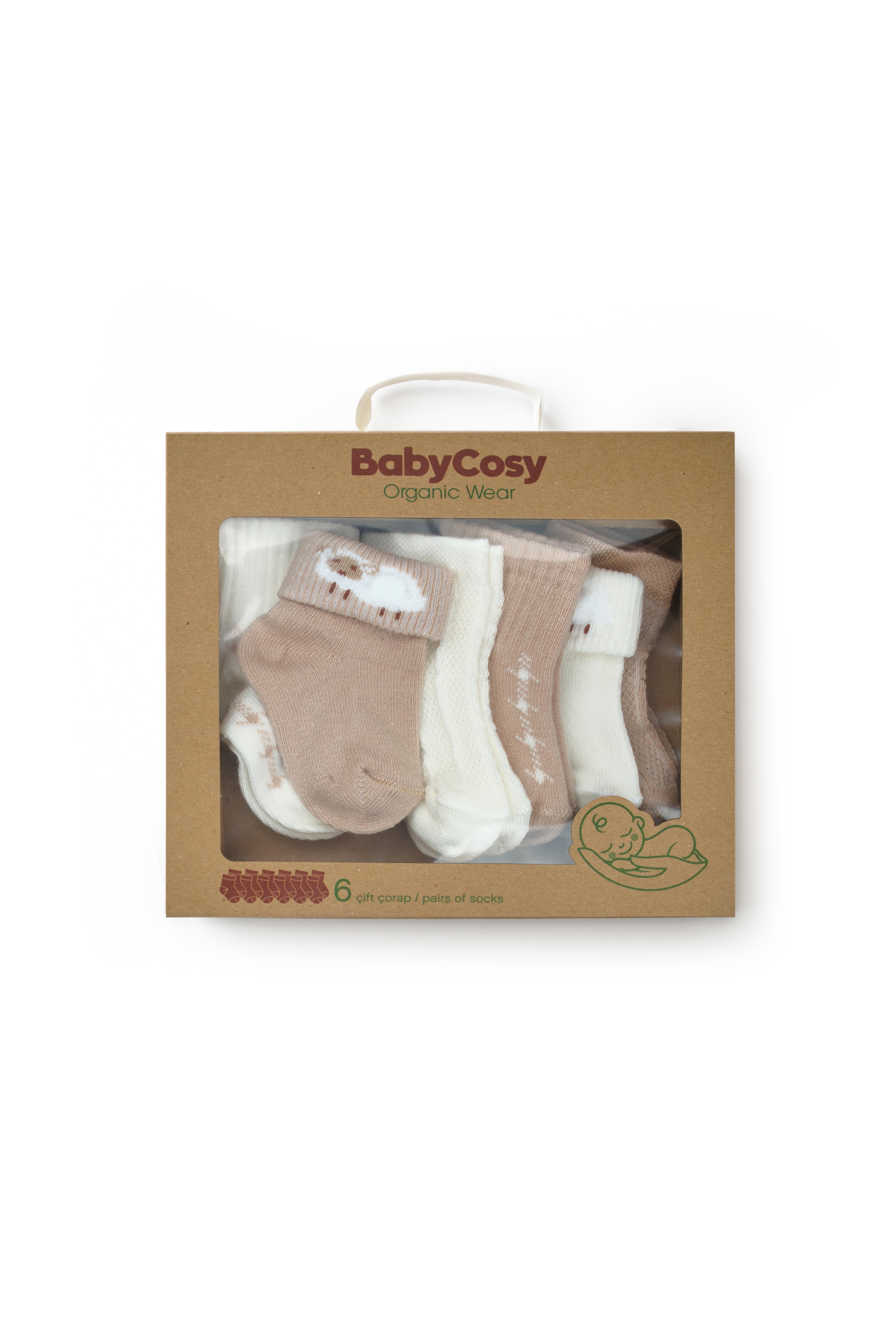 BaybCosy Erkek Bebek 6'lı Çorap 0-24 Ay Ekru