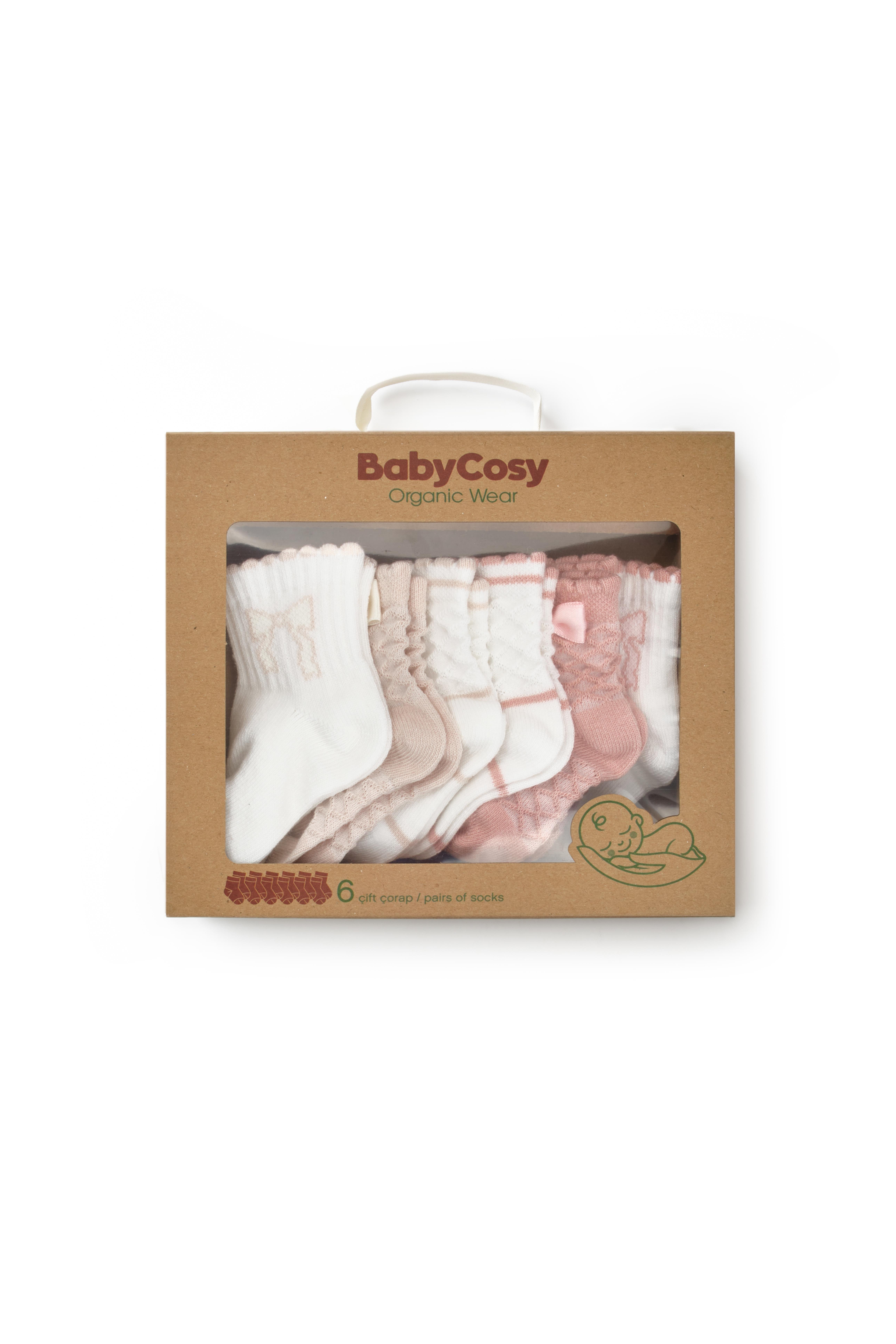 BaybCosy Kız Bebek 6'lı Çorap 0-24 Ay Pembe