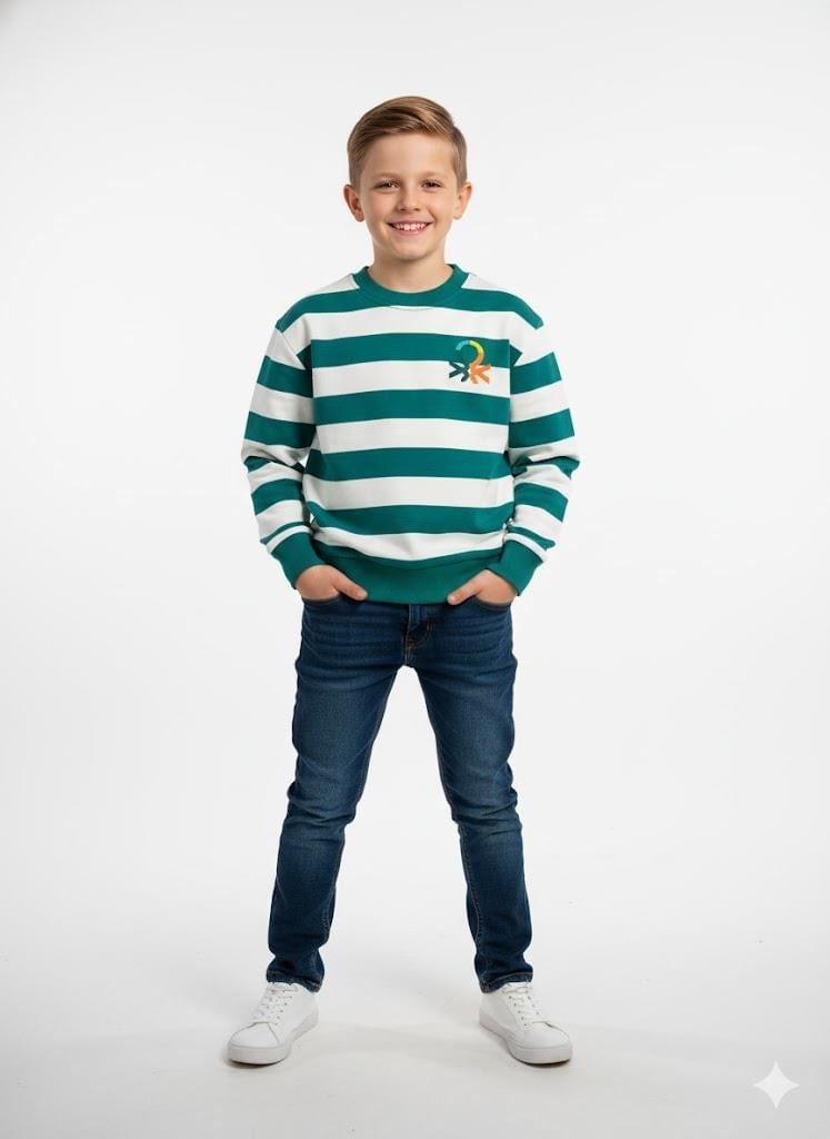 Benetton Erkek Çizgili Sweatshirt 4-14 Yaş Yeşil