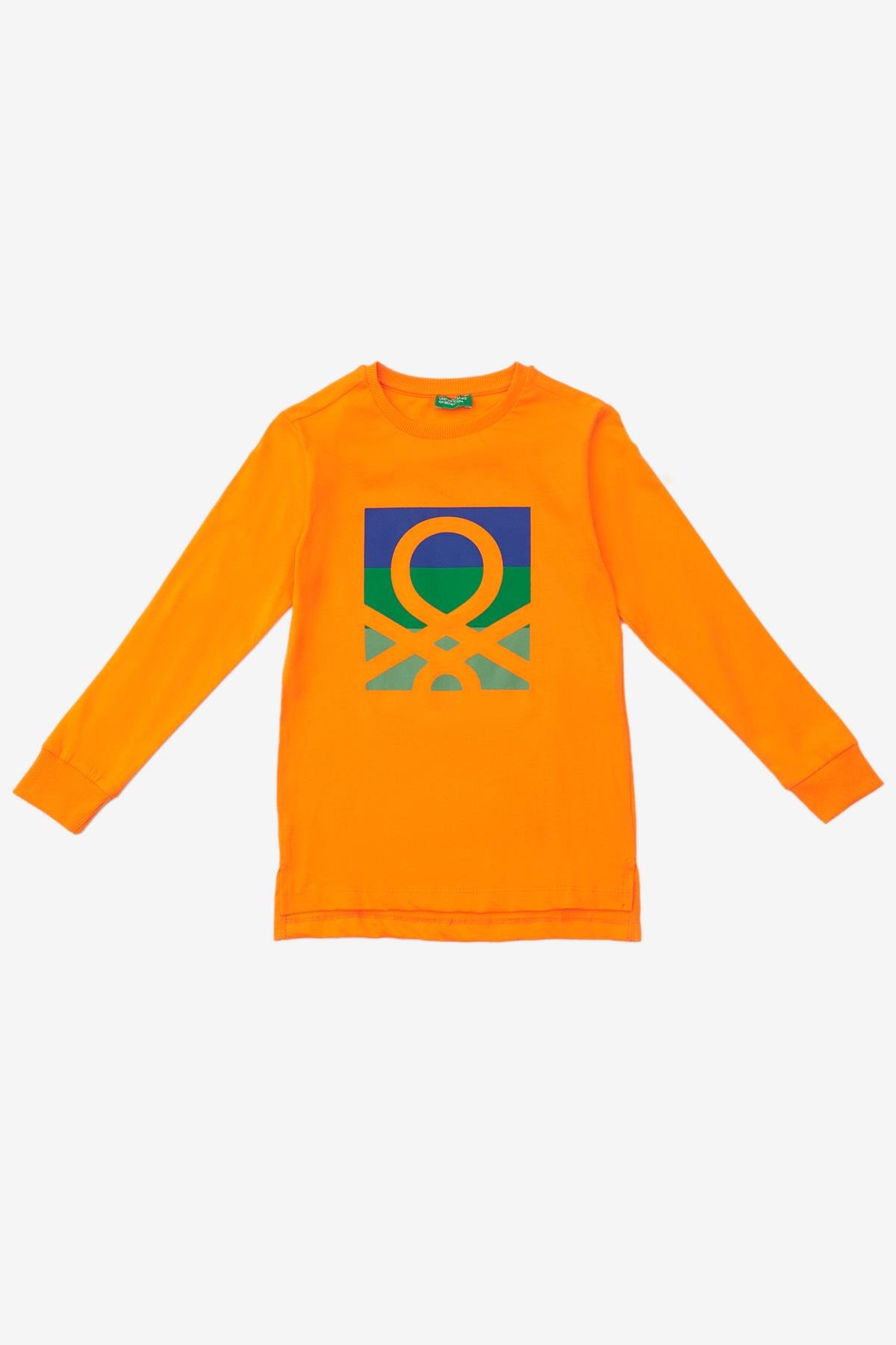 Benetton Erkek Çocuk Baskılı Sweatshirt 4-14 Yaş TURUNCU