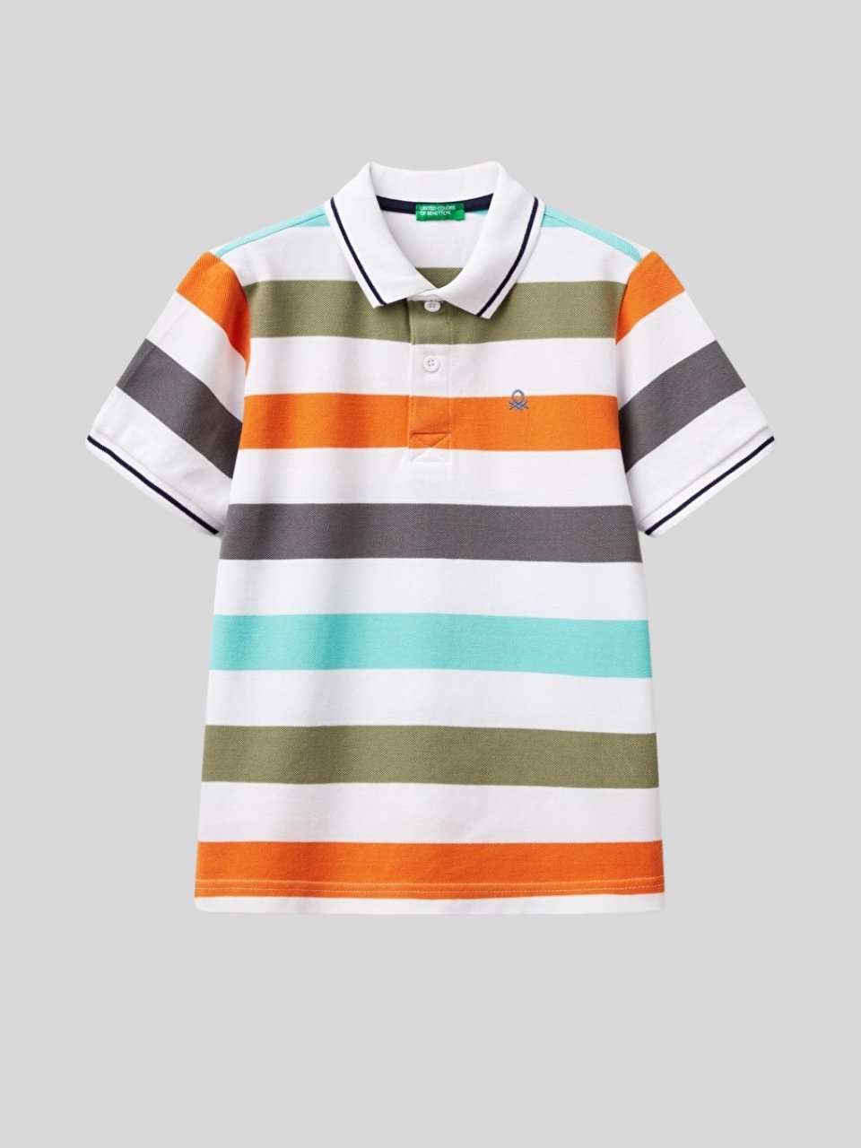Benetton Erkek Çocuk Çizgili Polo Tshirt 6-14 Yaş Turuncu
