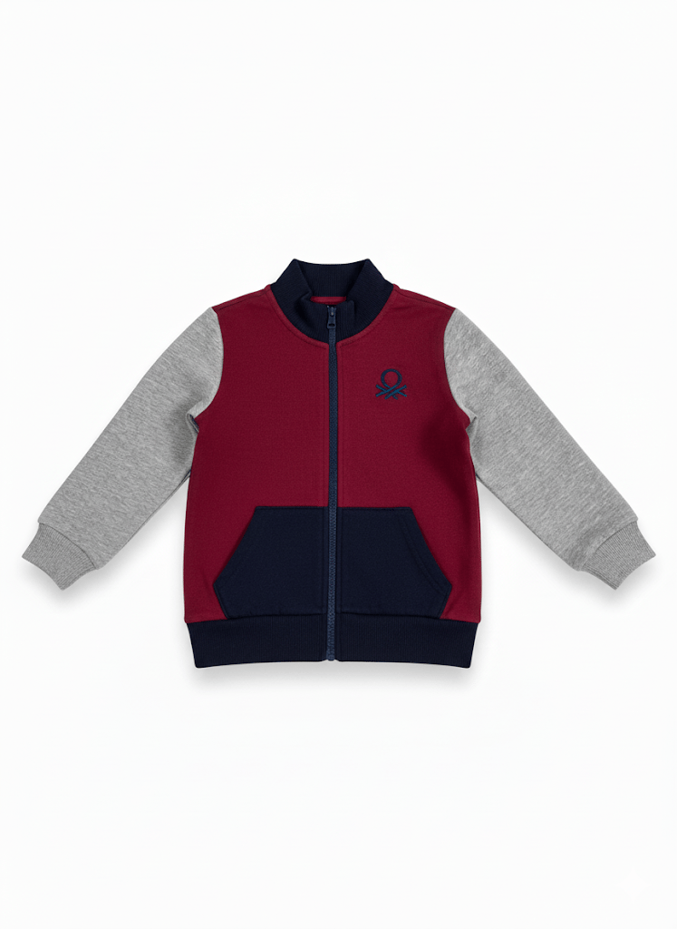 Benetton Erkek Çocuk Fermuarlı Sweatshirt 4-14 Yaş Bordo