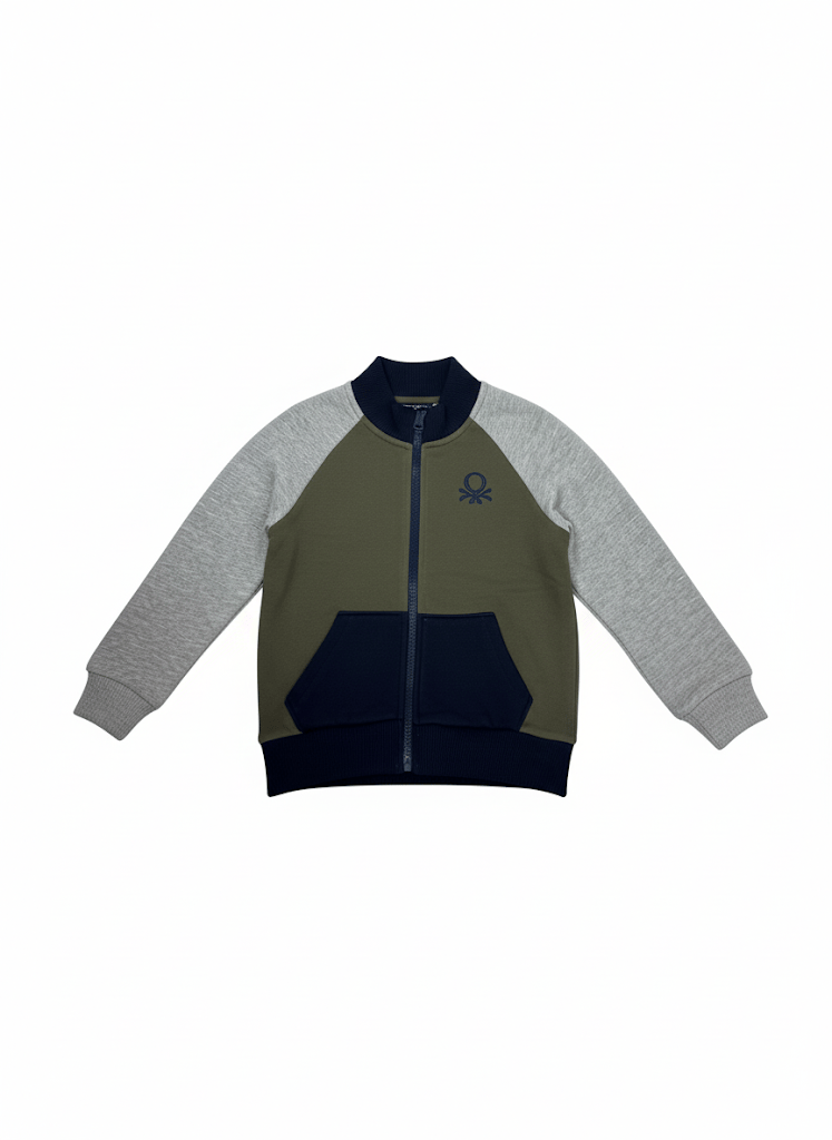 Benetton Erkek Çocuk Fermuarlı Sweatshirt 4-14 Yaş Haki
