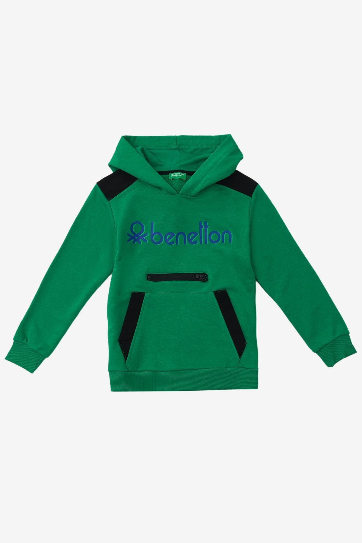 Benetton Erkek Çocuk Kapüşonlu Sweatshirt 4-14 Yaş YEŞİL