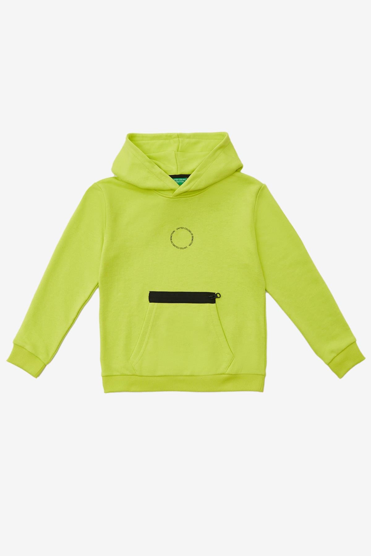 Benetton Erkek Çocuk Kapüşonlu Sweatshirt 4-14 Yaş NEON