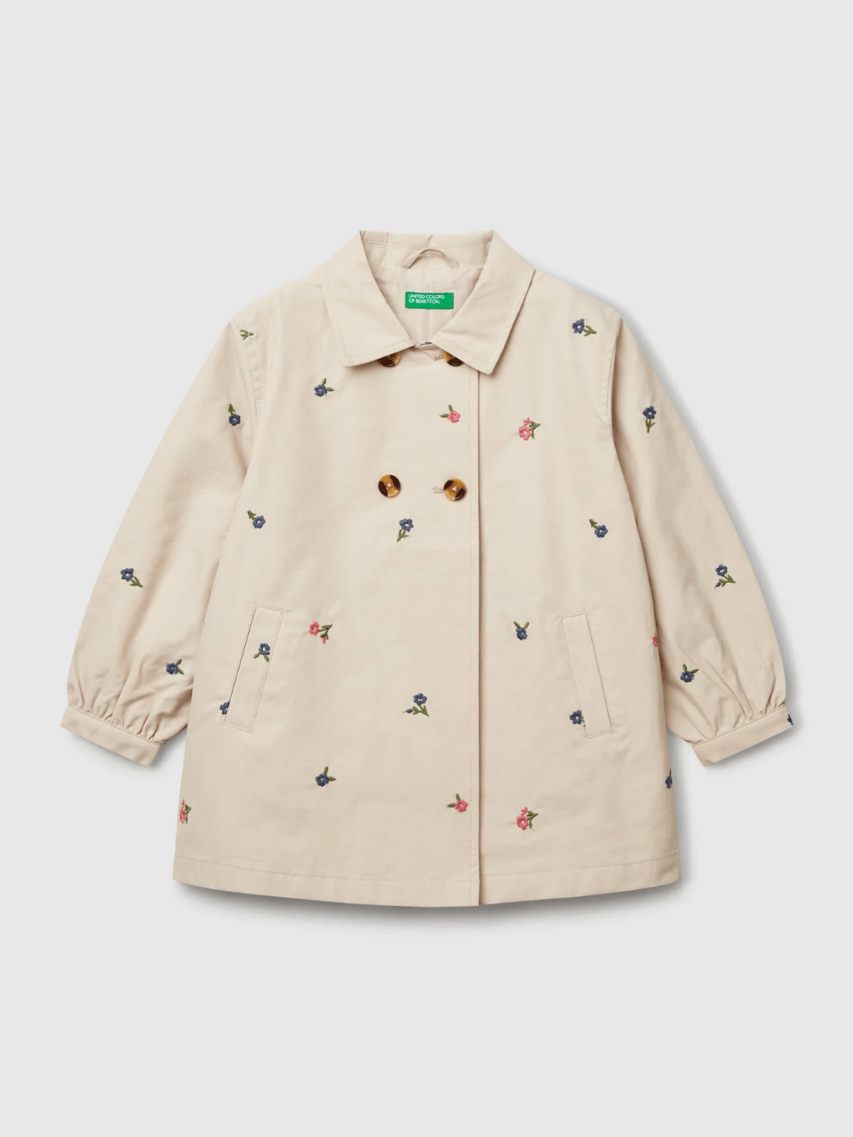 Benetton Kız Çocuk Çiçekli Trençkot 1-6 Yaş Bej