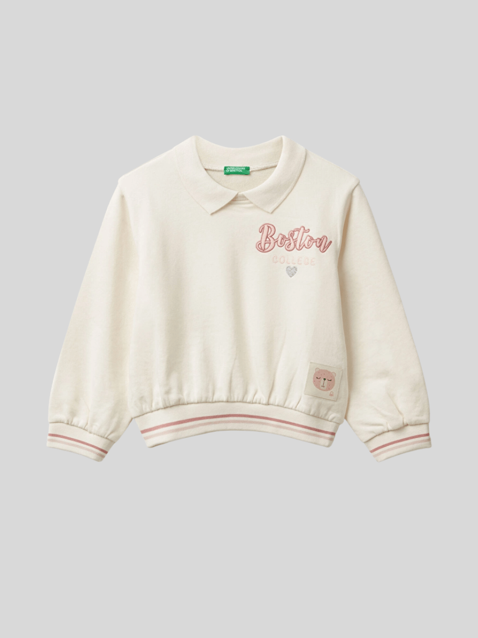 Benetton Kız Çocuk Yakalı Sweatshirt 1-6 Yaş Ekru