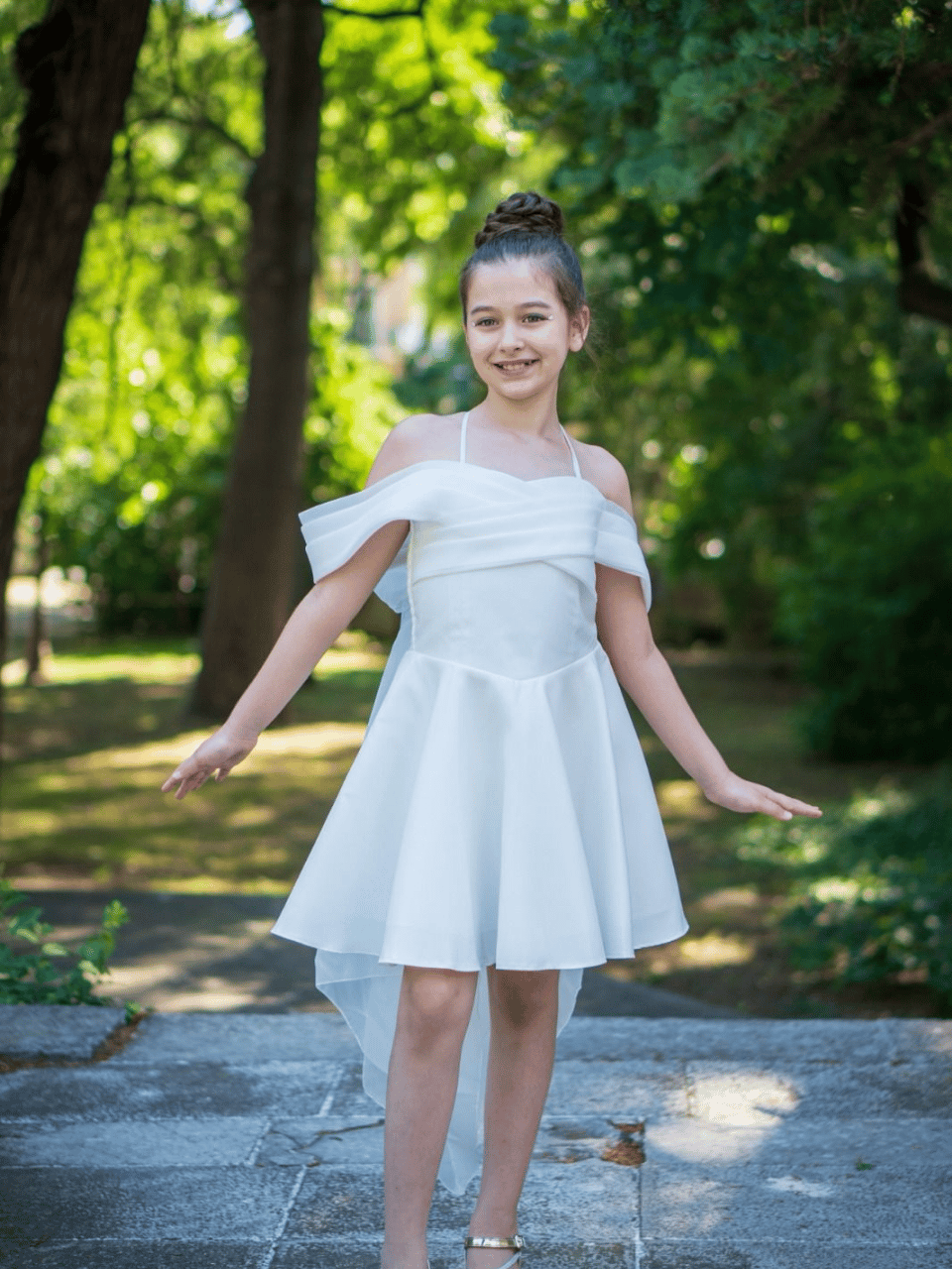 Chaton D'or Düşük Kol Abiye Elbise 7-15 Yaş Krem