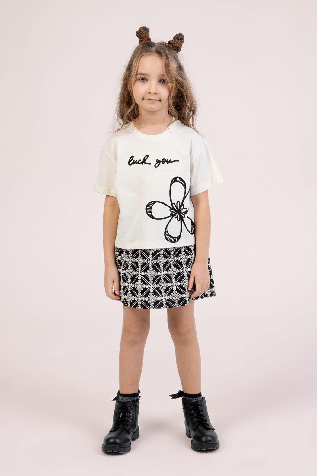 Dmb Kız Çocuk Baskılı Etekli Takım 4-9 Yaş Siyah