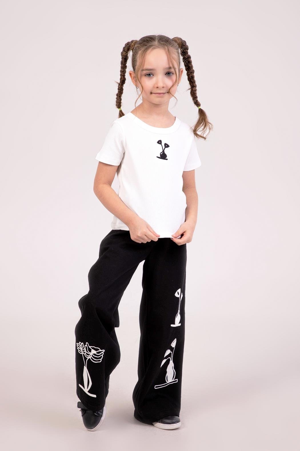 Dmb Kız Çocuk Baskılı Pantolon 4-9 Yaş Siyah
