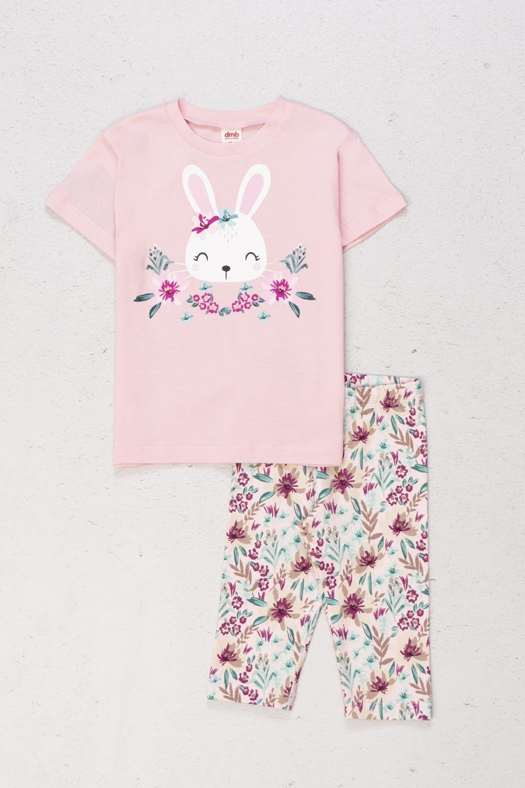 Dmb Kız Çocuk Çicek Baskılı Taytlı Takım 3-7 Yaş Pembe