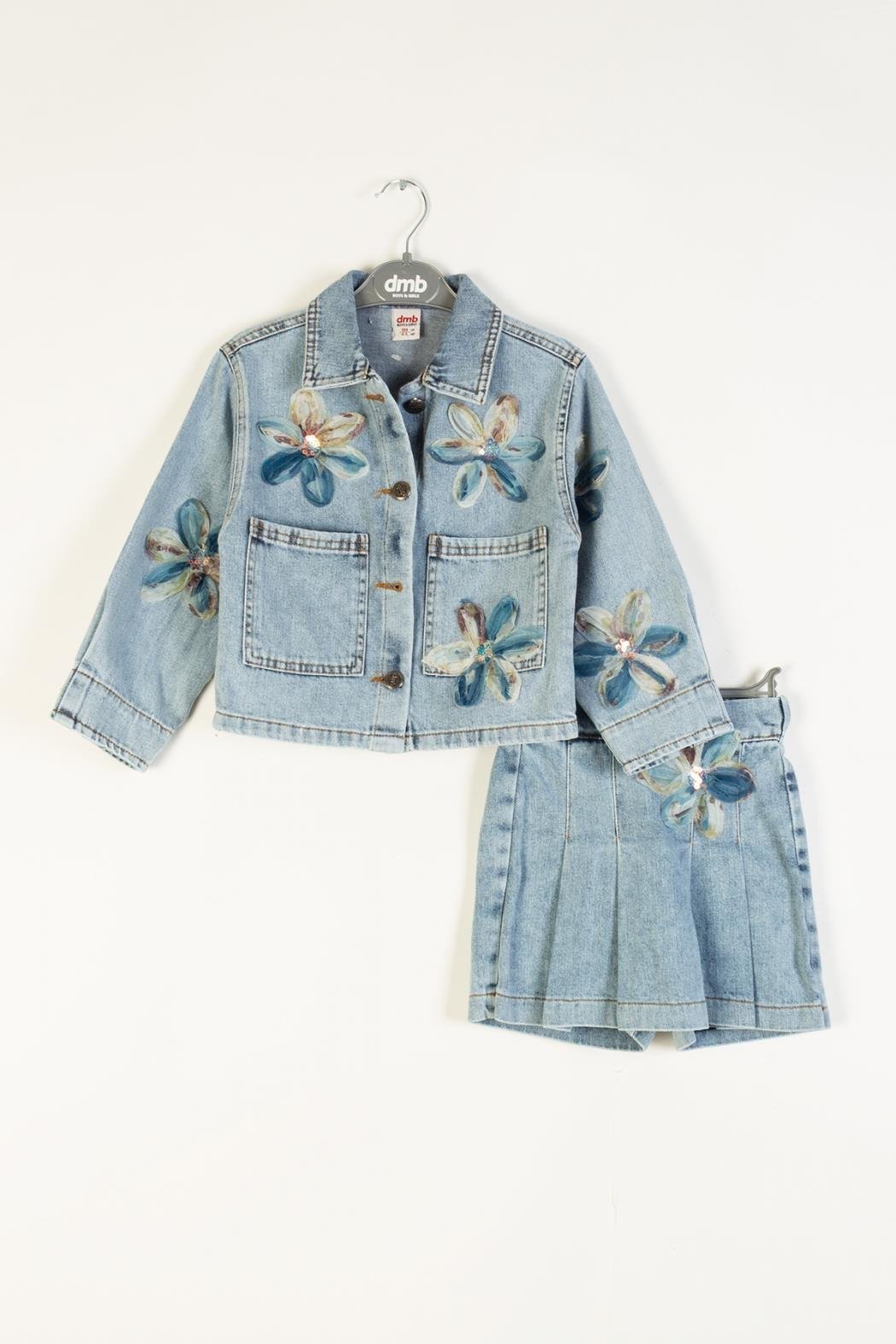 Dmb Kız Çocuk Çicek İşlemi Ceketli Takım 4-9Yaş Mavi