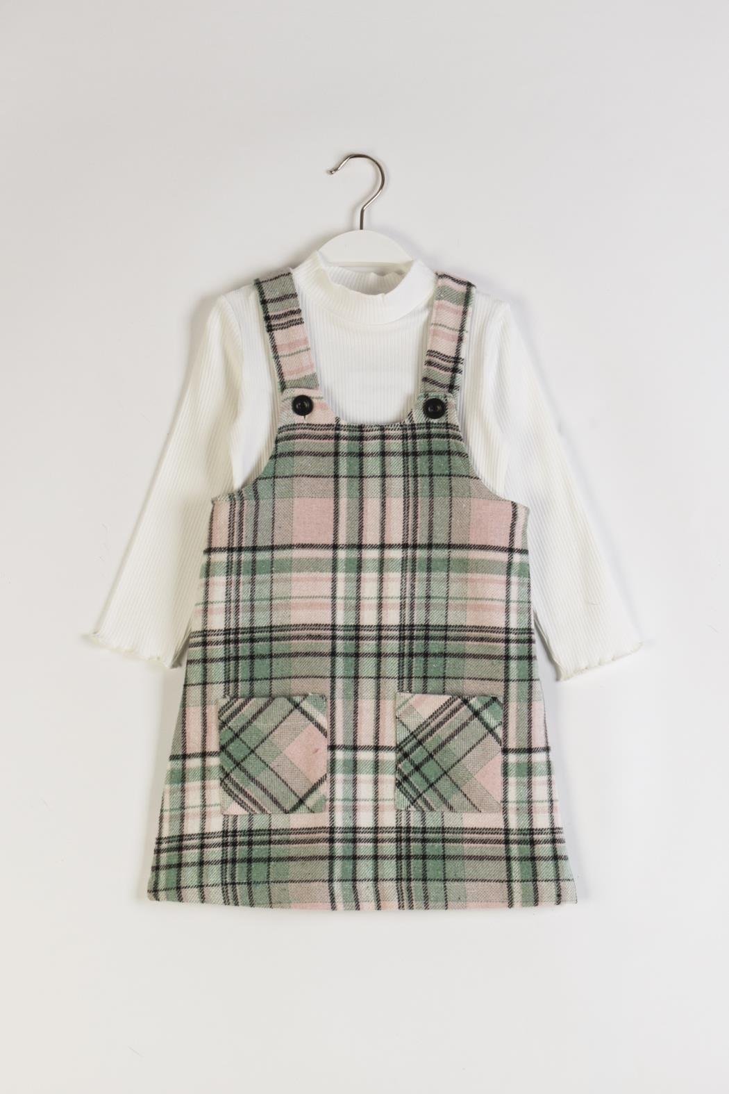 Dmb Kız Çocuk Ekose 2'li Elbise 3-8 Yaş Mint