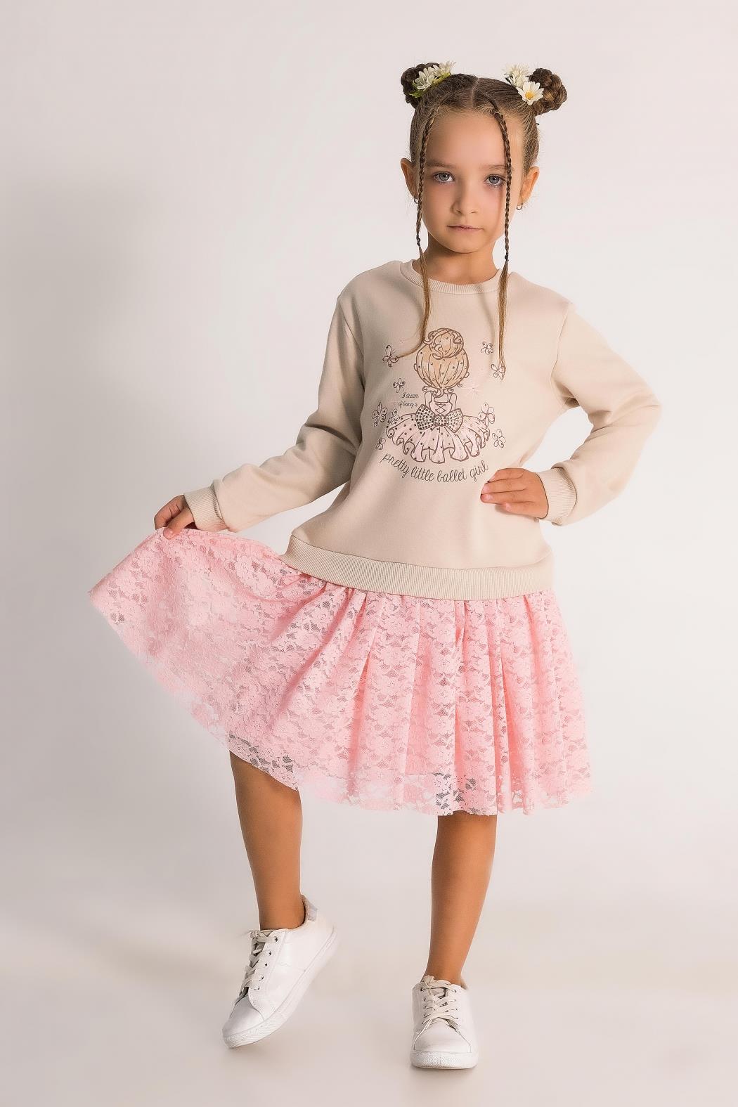 Dmb Kız Çocuk Elbise 3-8 Yaş BEJ