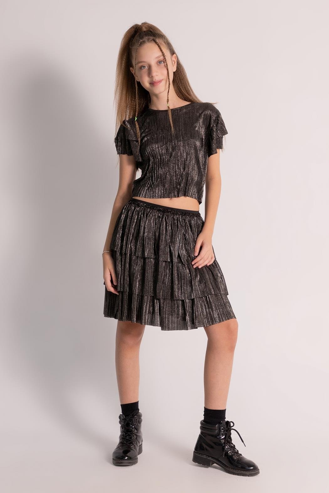 Dmb Kız Çocuk Fırfırlı Tüllü Etek 9-14 Yaş Bronz