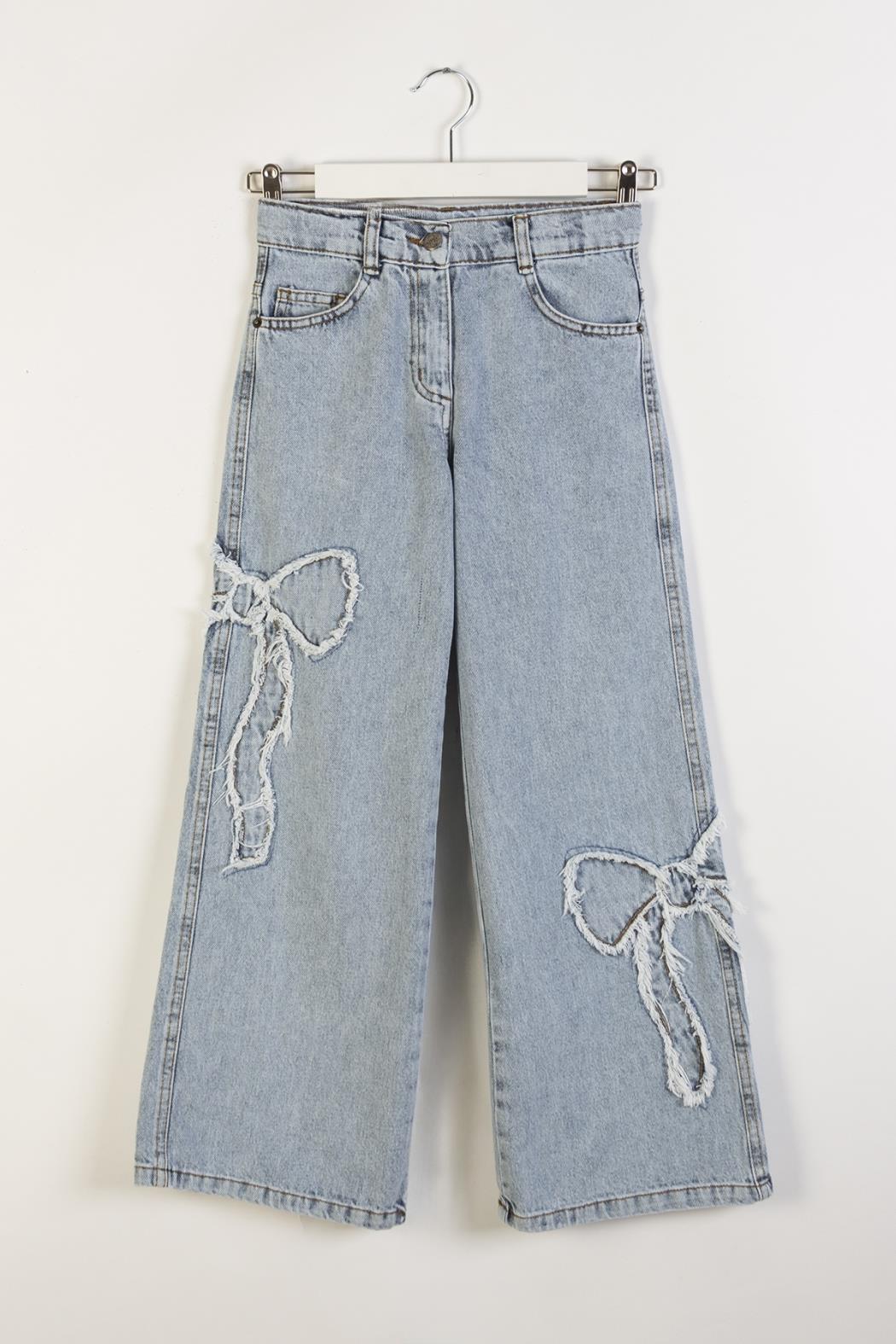 Dmb Kız Çocuk Fiyonk Baskılı Kot Pantolon 9-14 Yaş Mavi