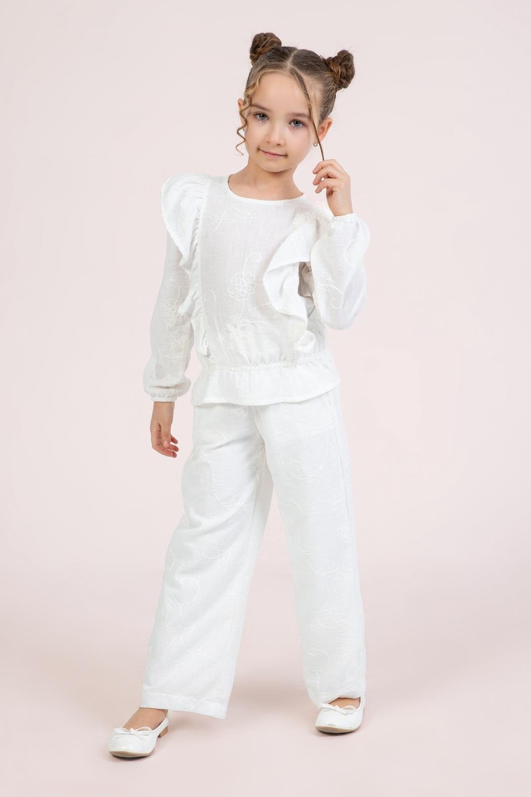 Dmb Kız Çocuk İşlemeli Bluz 4-9 Yaş Ekru